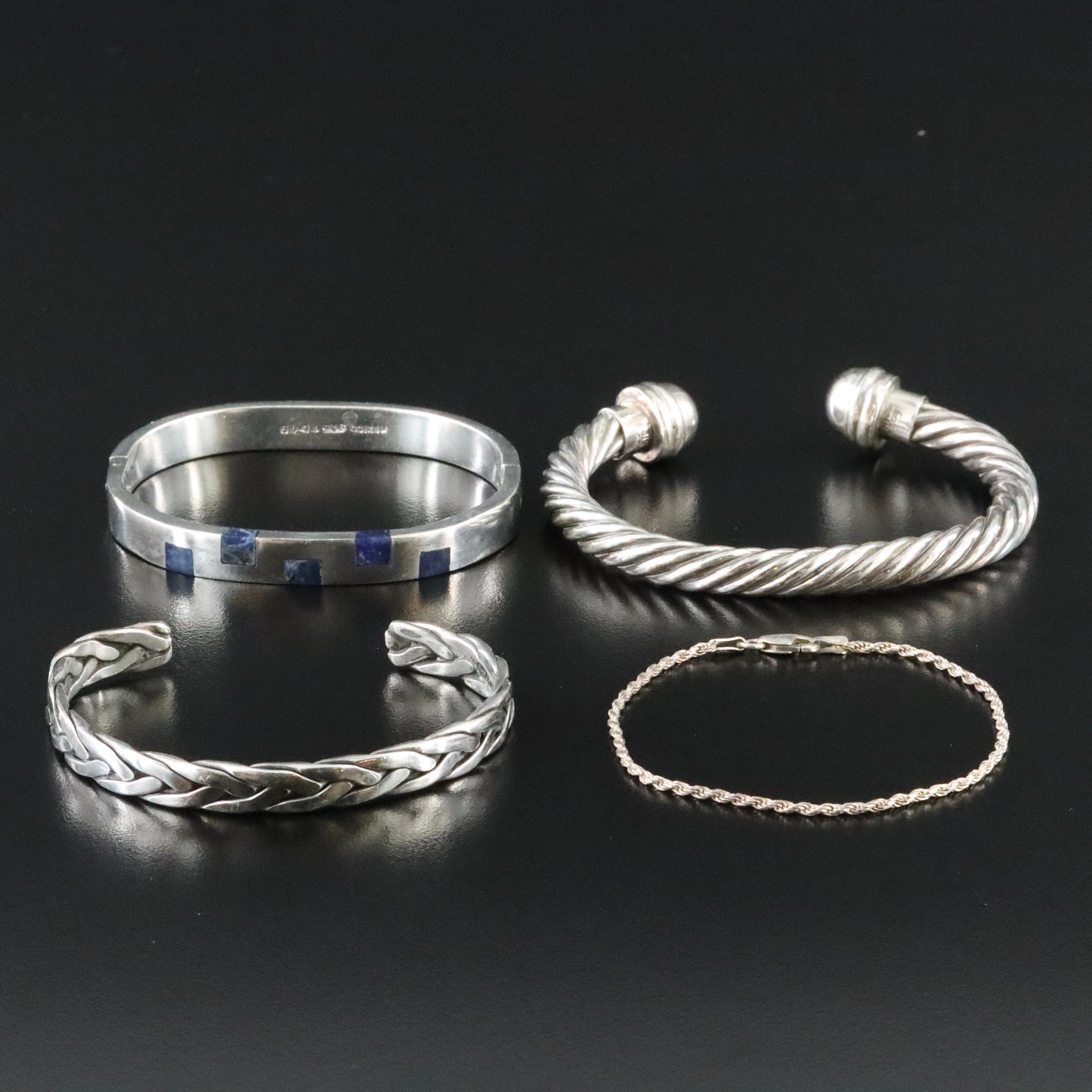 Collection of Sterling Mexican and Italian Bracelets Featuring Sodalite