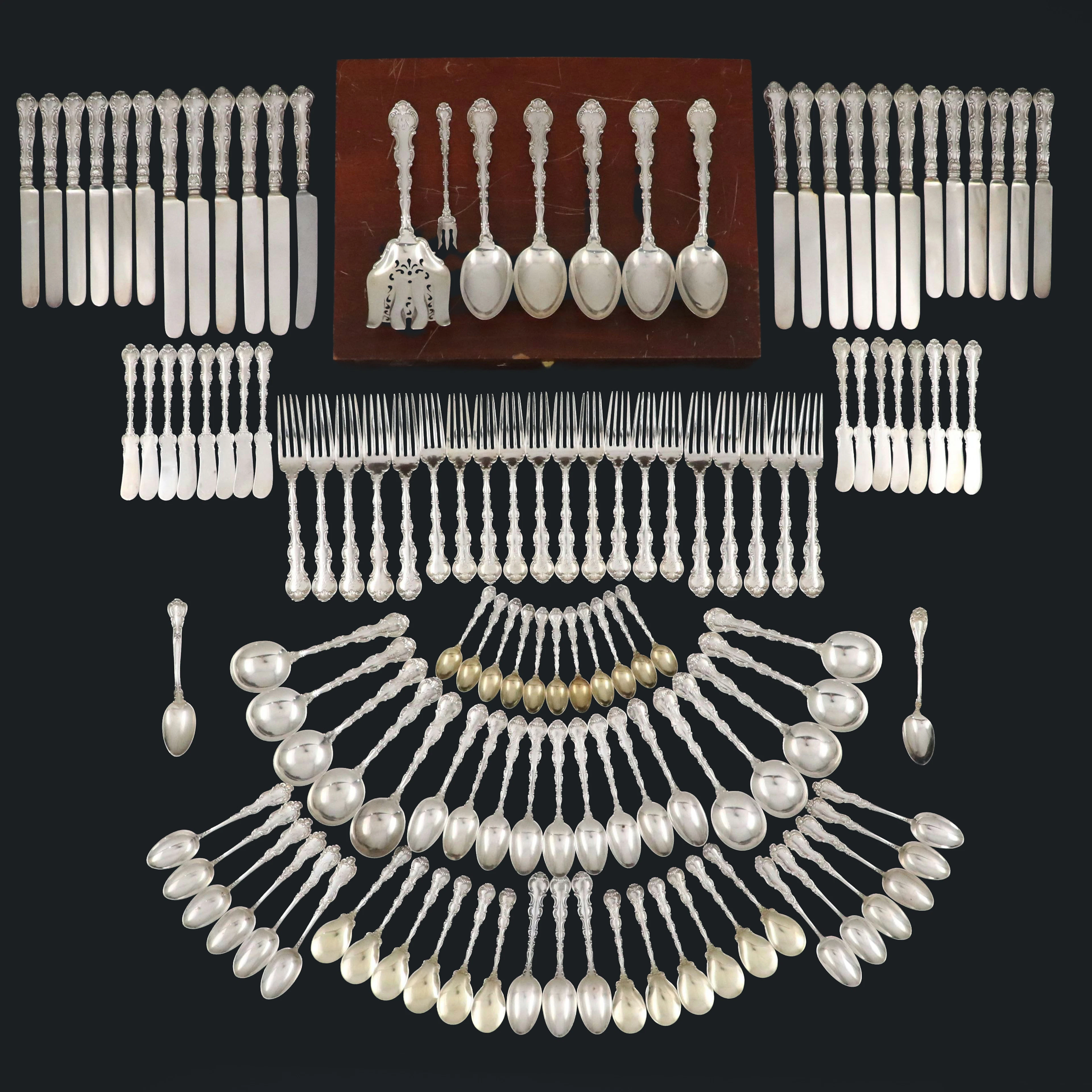 Gorham "Strasbourg" Sterling Silver Flatware and Serving Utensils, 1897-1950
