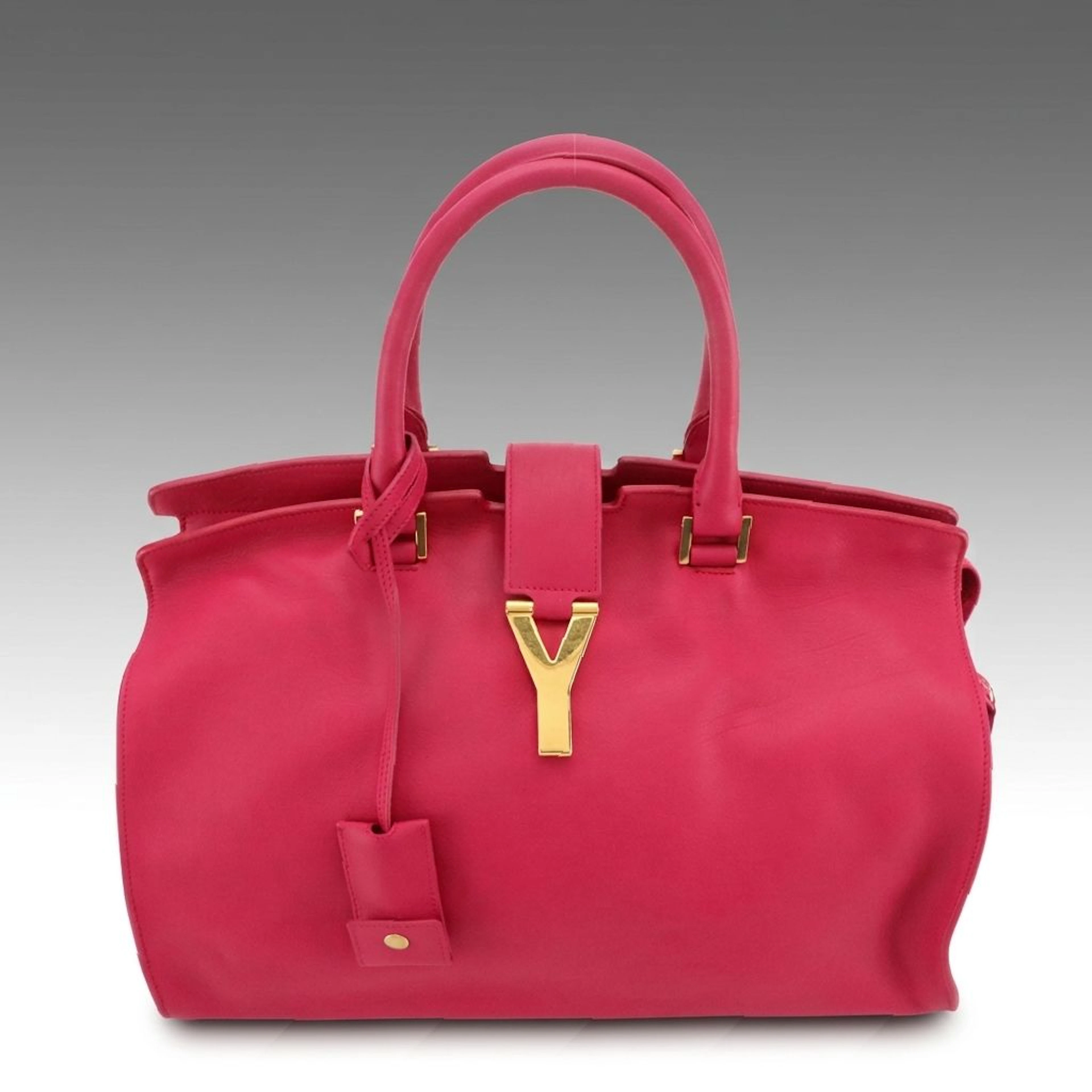Saint Laurent Classic Y Cabas Tote Bag in Fuchsia Calfskin Leather