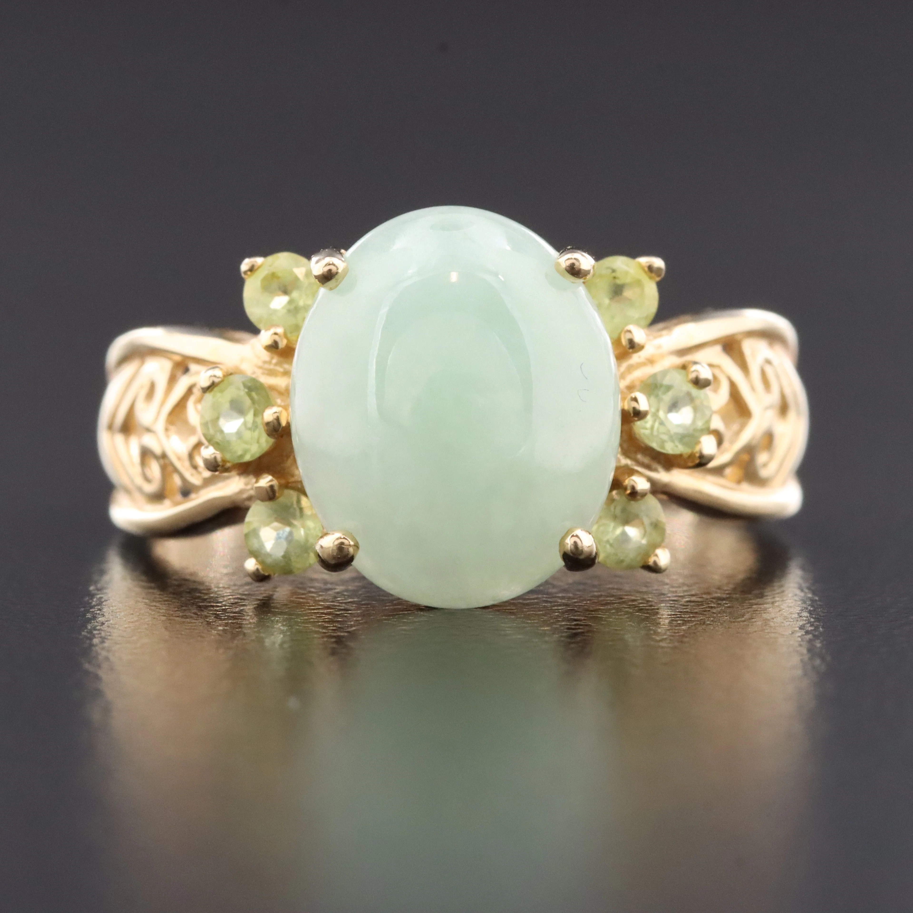 14K Jadeite and Peridot Ring