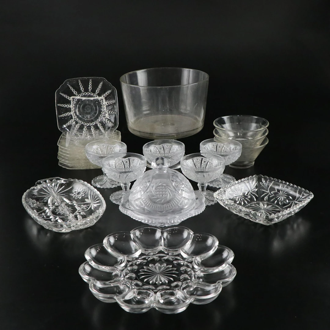 Imperial Glass "Bellaire" Sherbets with Other Egg Plate and Tableware