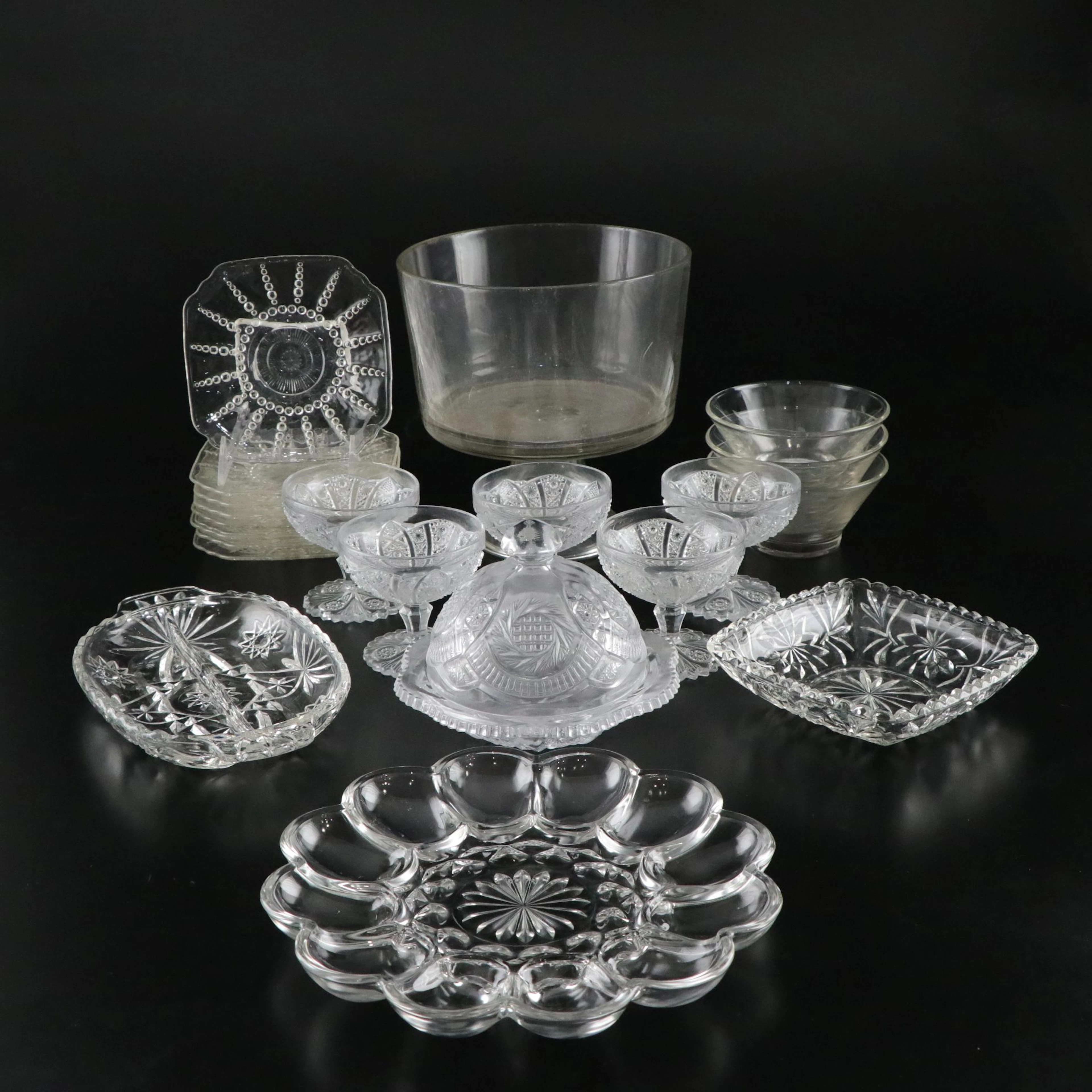 Imperial Glass "Bellaire" Sherbets with Other Egg Plate and Tableware