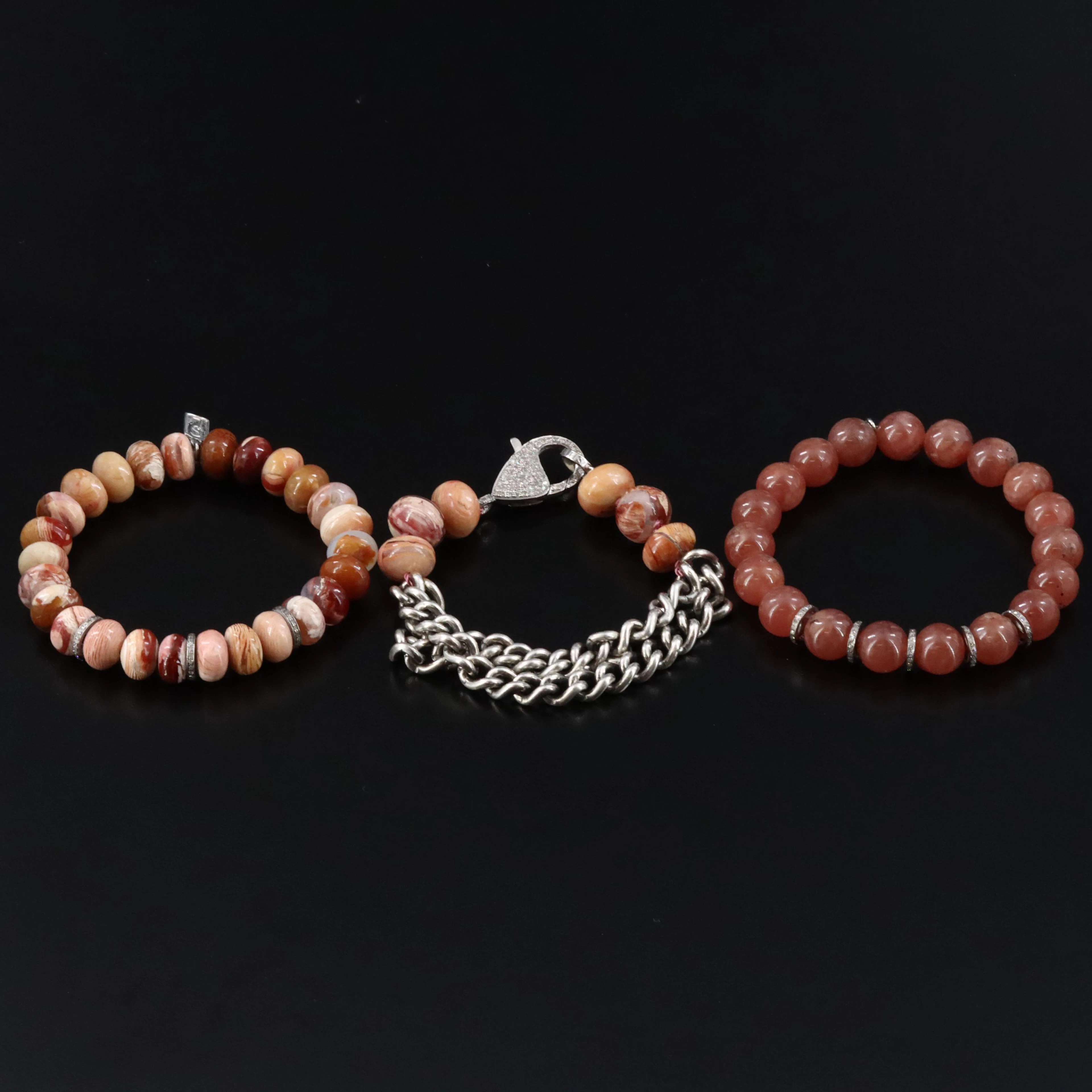 Sheryl Lowe Sterling Bracelets with Jasper, Rhodochrosite and Diamonds