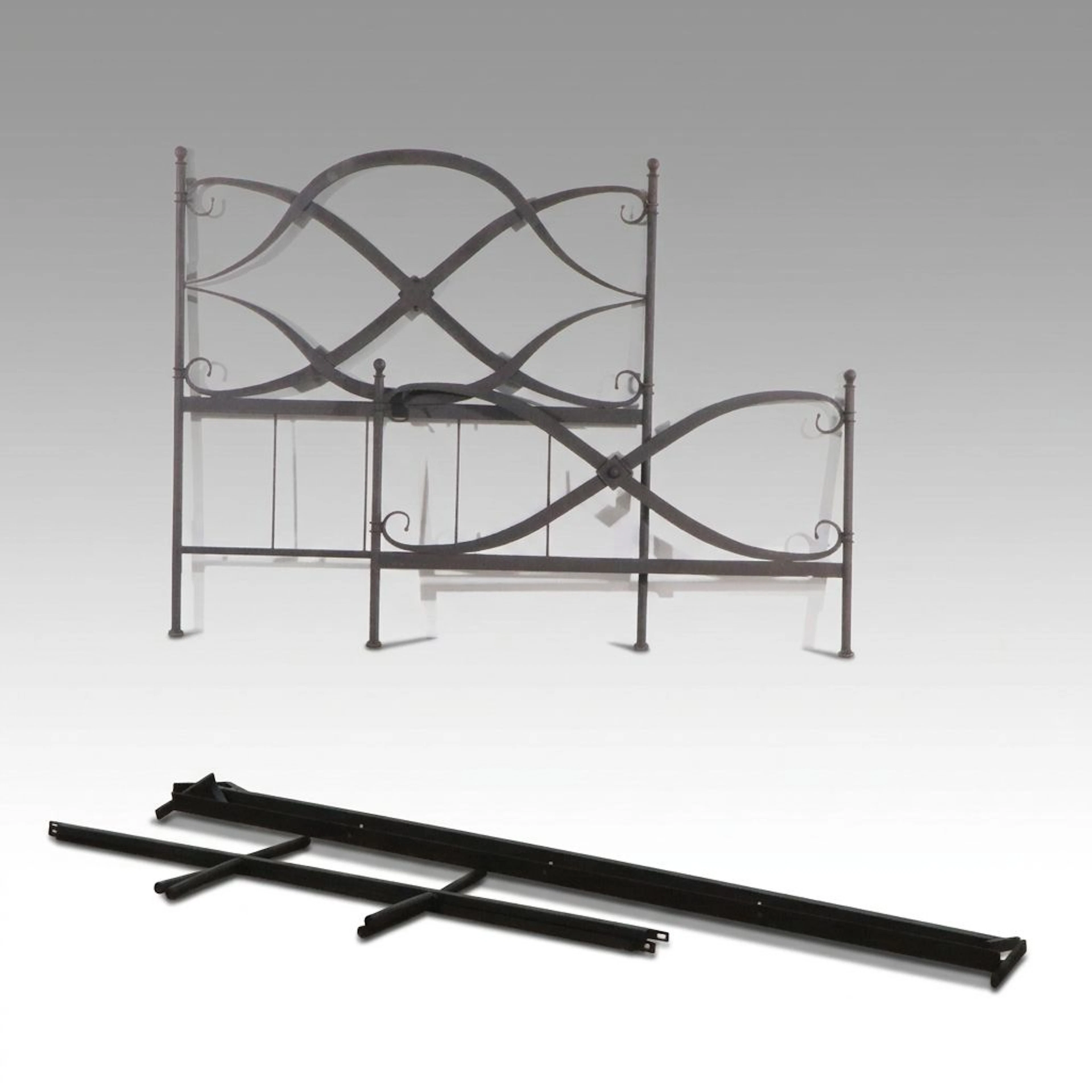 Art Nouveau Style Wrought Iron Queen Bed Frame, Late 20th to 21st Century