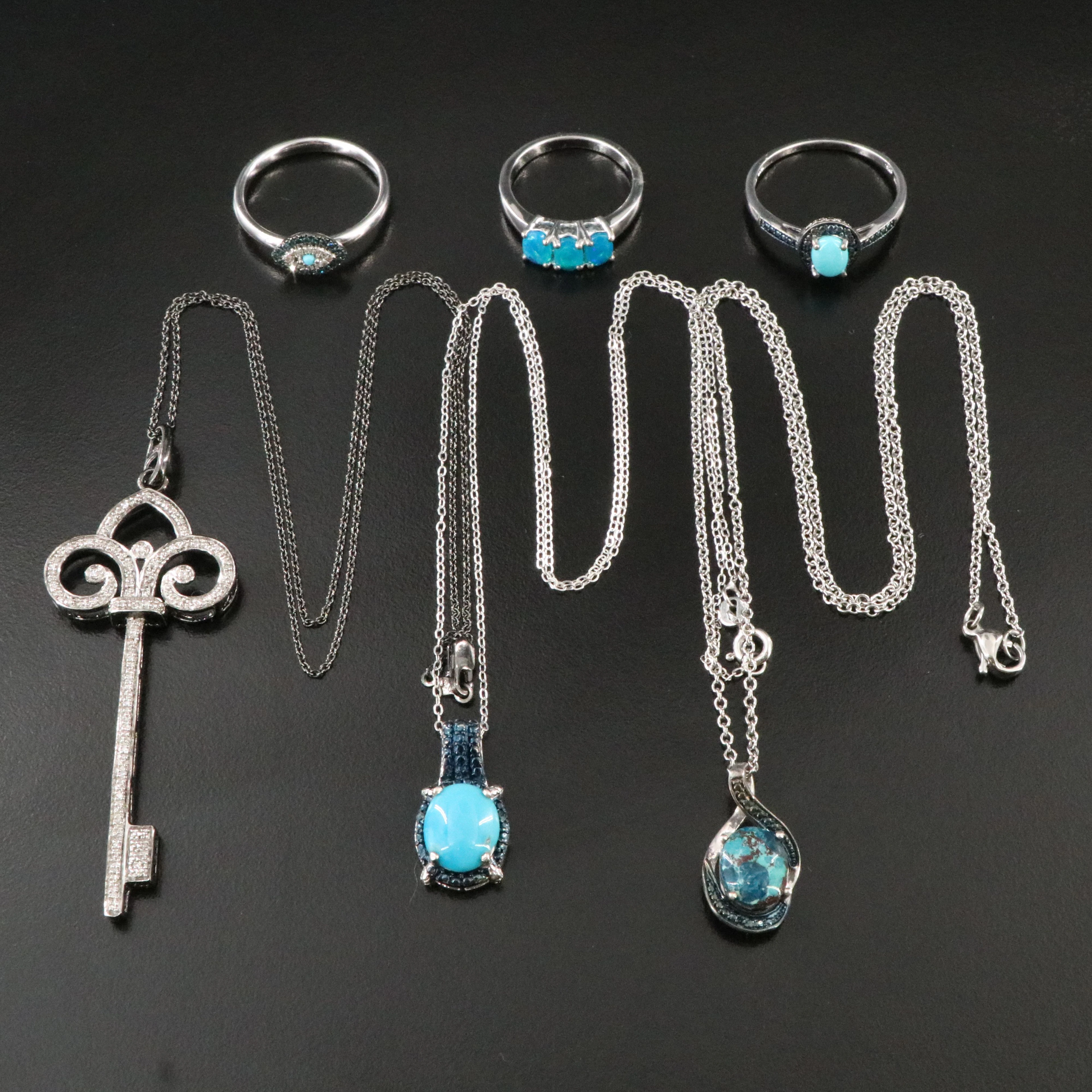 Sterling Diamond, Opal, and Jasper Rings and Pendant Necklaces