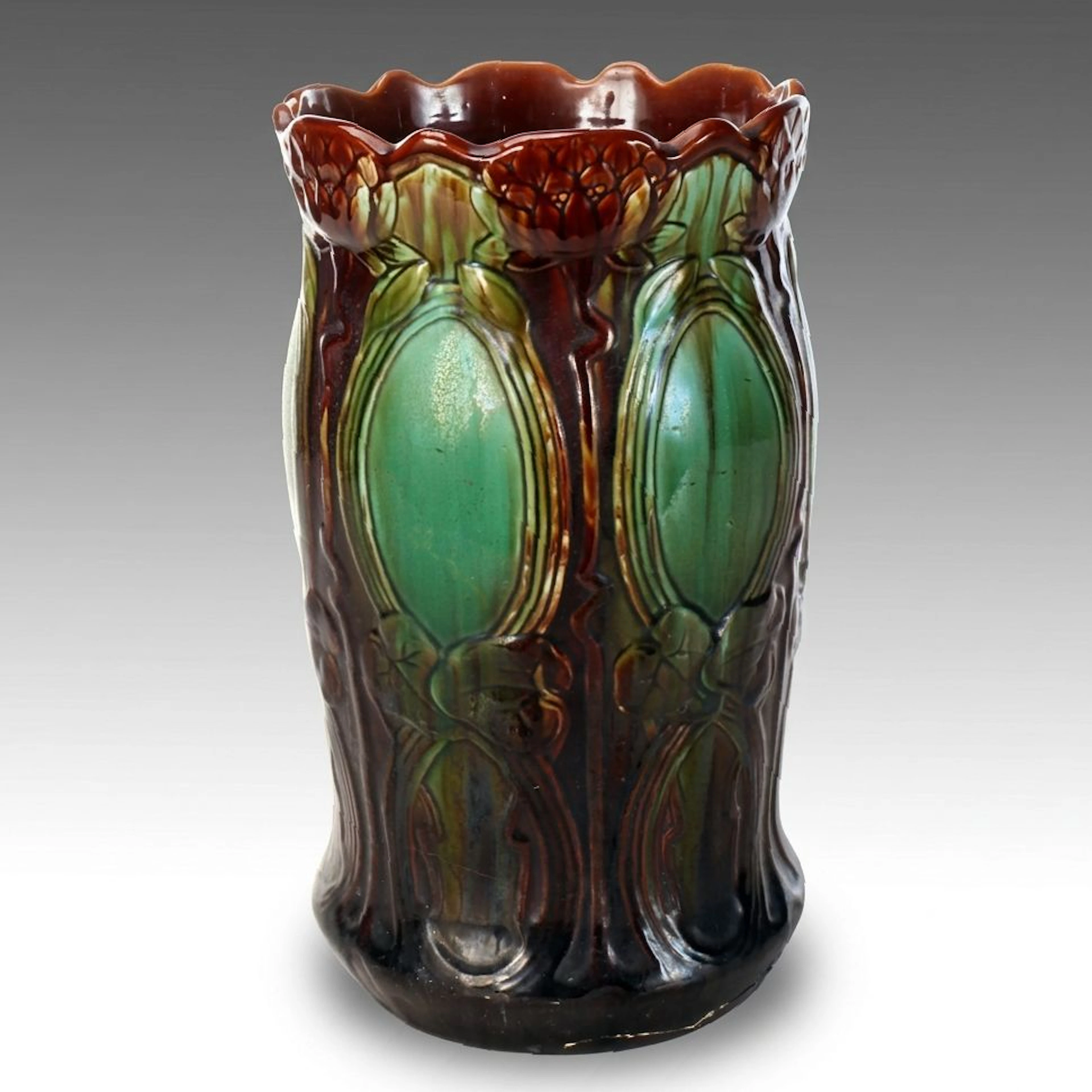 Art Nouveau Style American Art Pottery Majolica Umbrella Stand