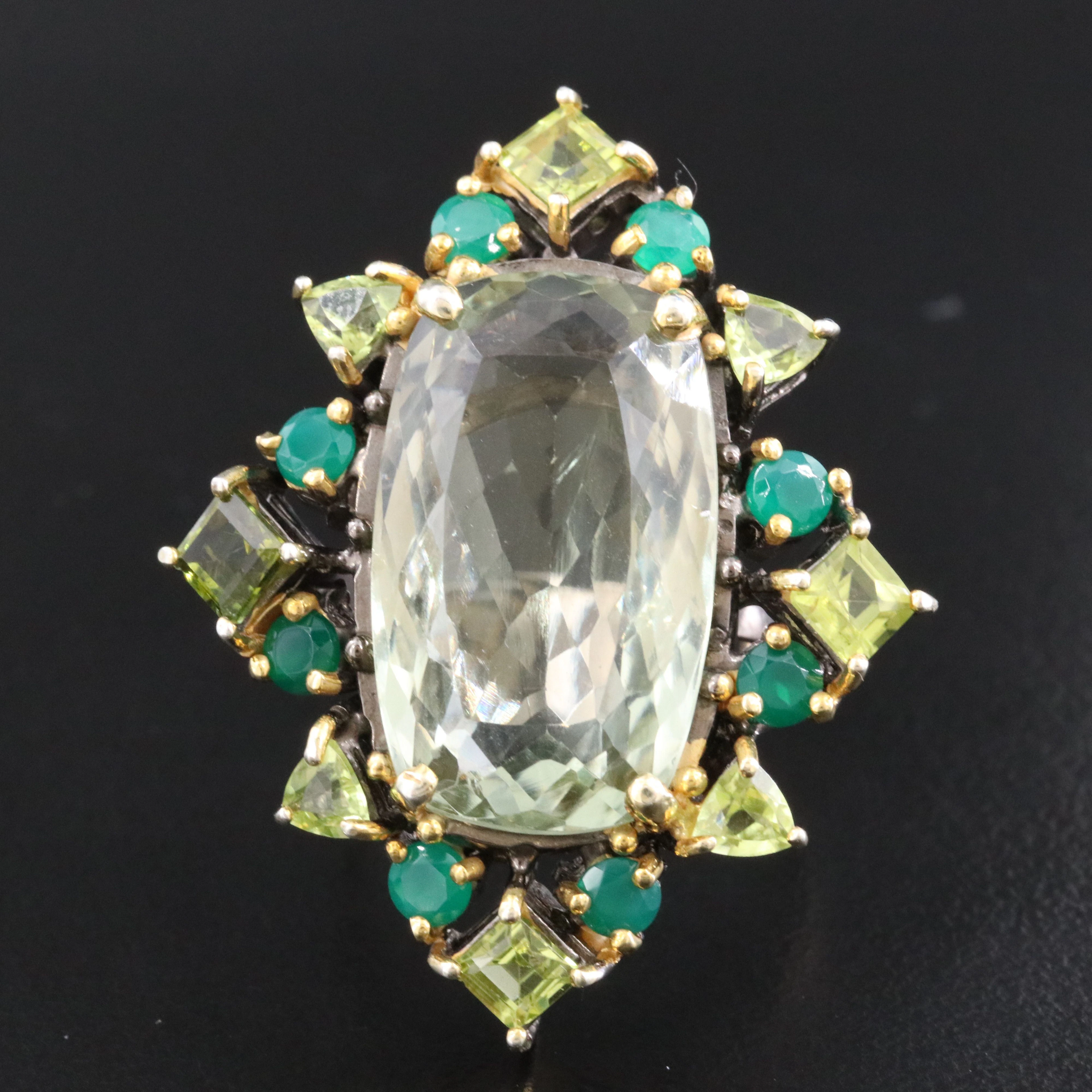 Sterling Prasiolite, Chalcedony and Peridot Ring