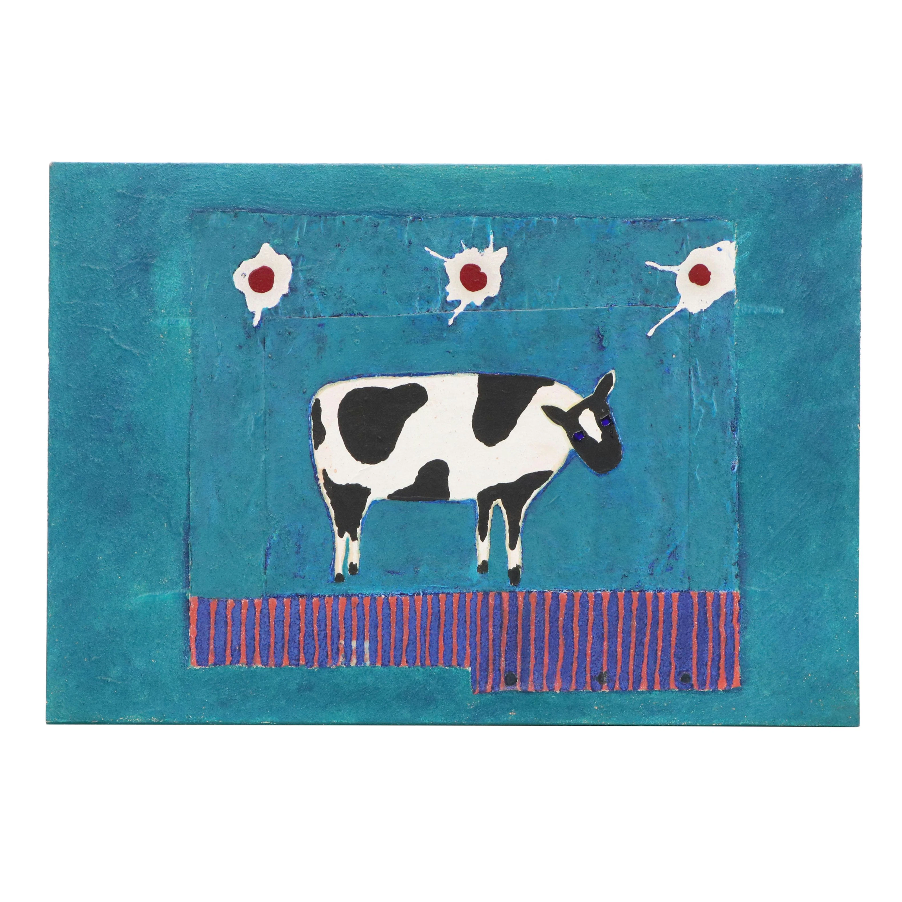 Mixed Media Painting of Cow "Audry... Breakfast at Tiffany's," 1985