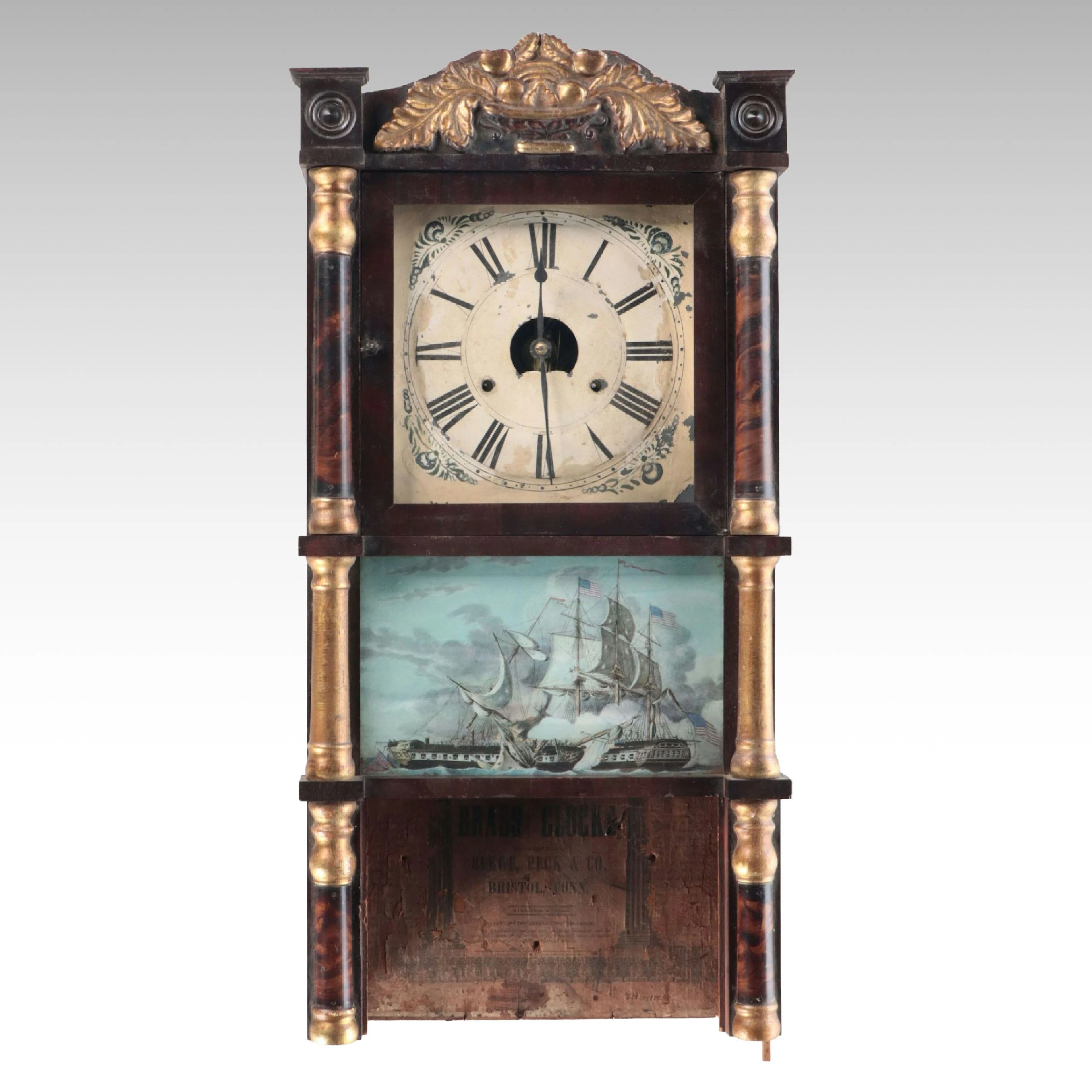 Birge, Peck & Co. American Empire Parcel Gilt Triple-Decker Clock, 1849-1859