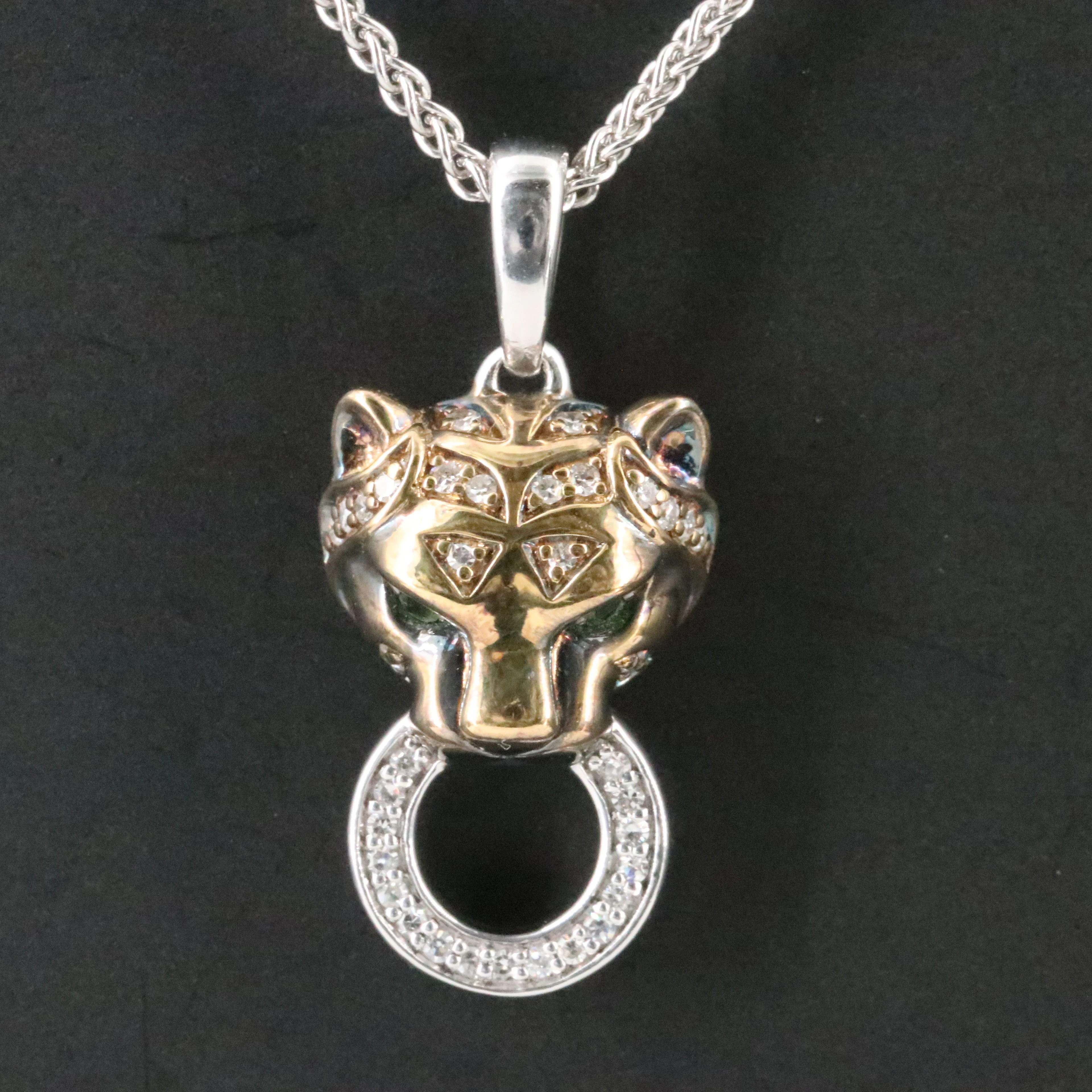 EFFY Sterling Diamond and Garnet Panther Door Knocker Pendant Necklace