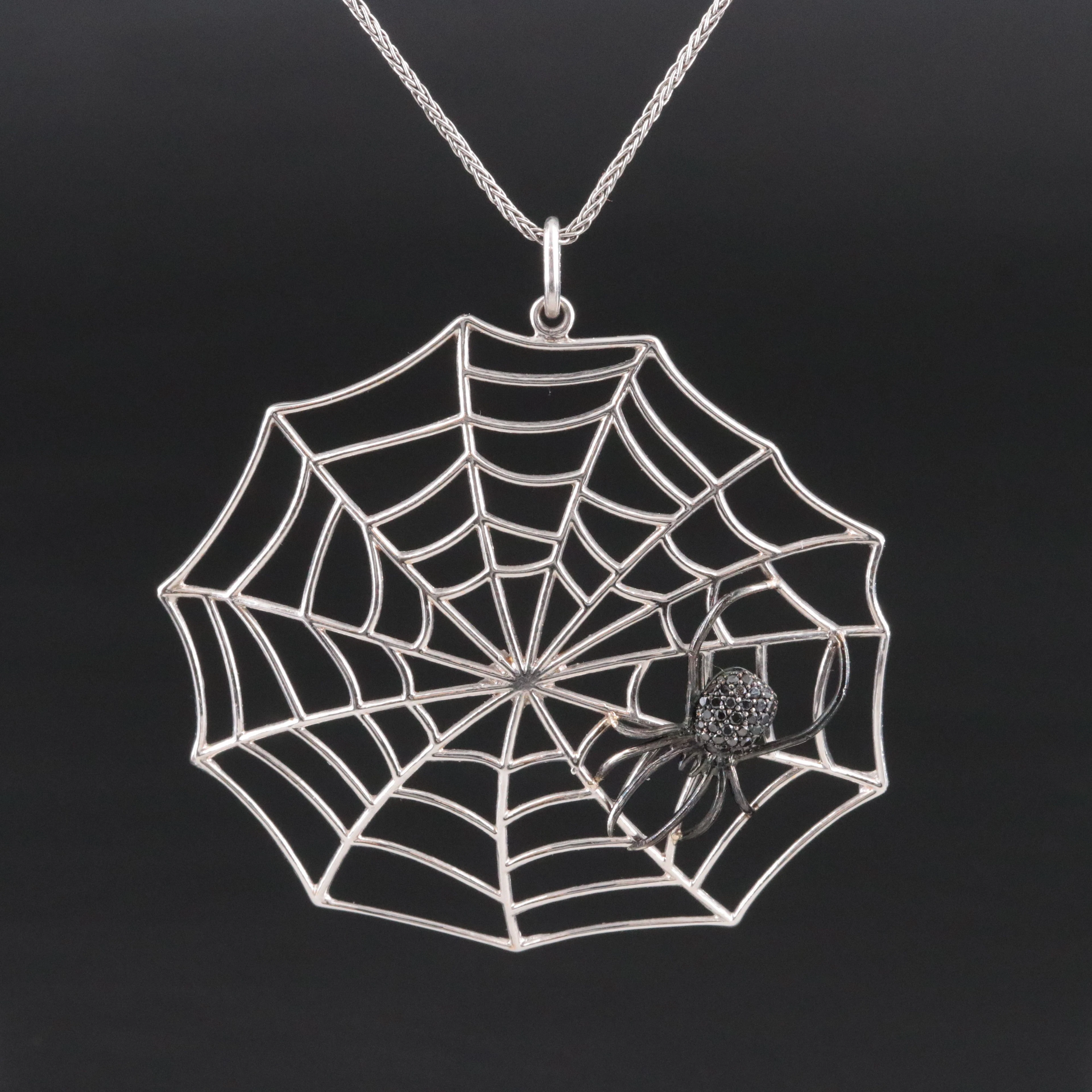 Edward & Rellas 18K Fancy Black Pavé Diamond and Ruby Spider Pendant Necklace