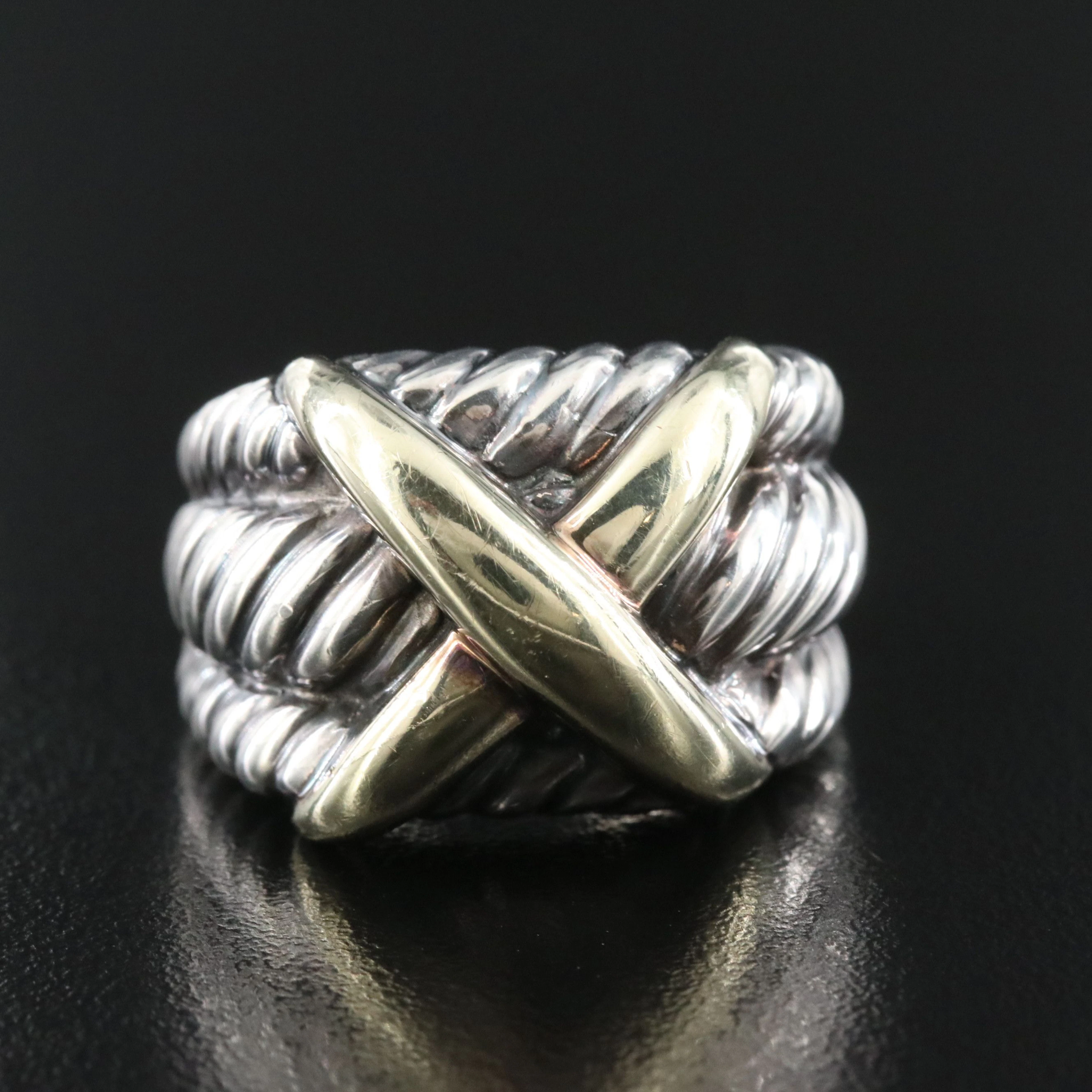 David Yurman Sterling and 14K Triple Cable X Ring