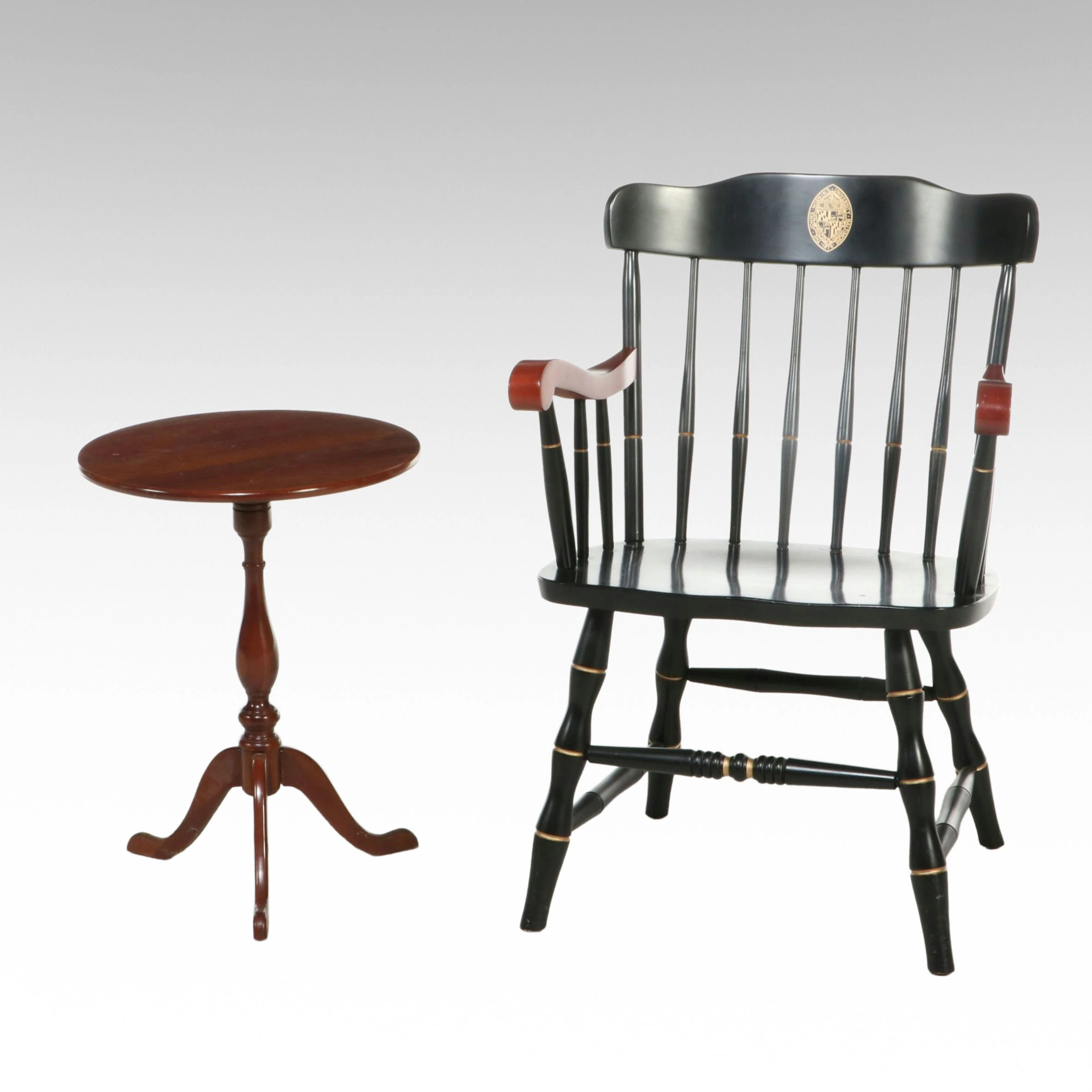 Johns Hopkins University Windsor Style Armchair with Federal Style Side Table