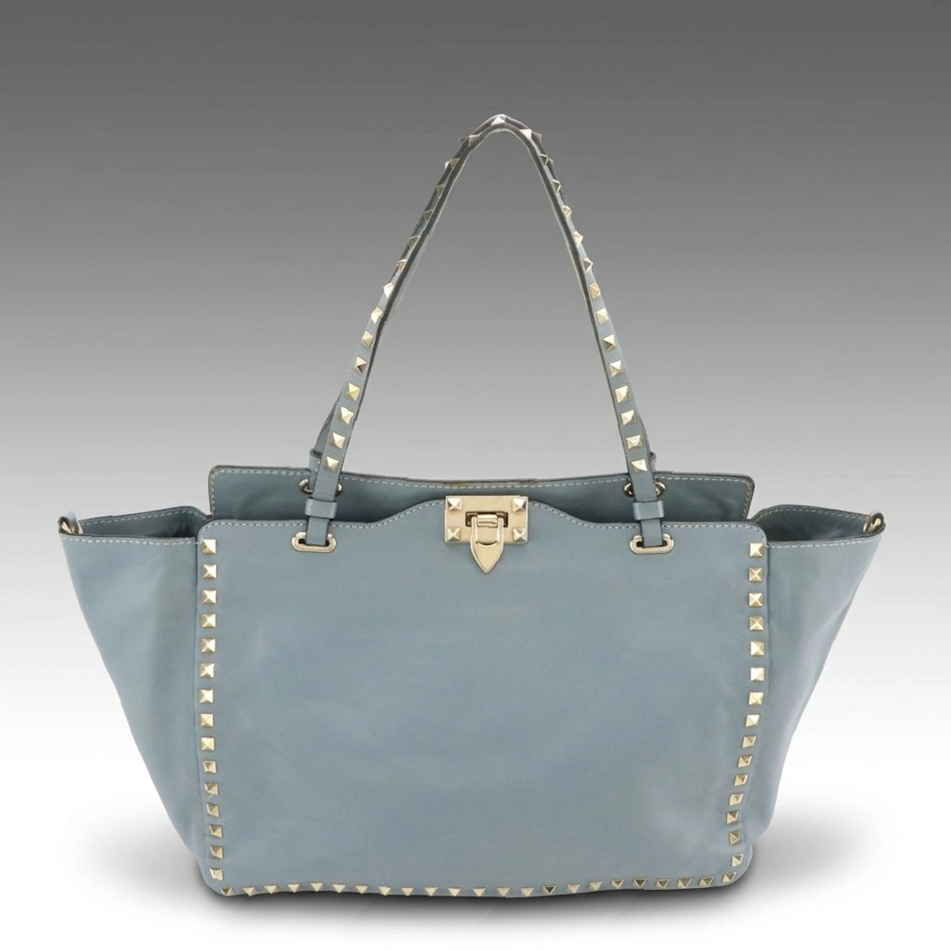 Valentino Garavani Large Rockstud Two-Way Tote Bag in Grey/Blue Calfskin