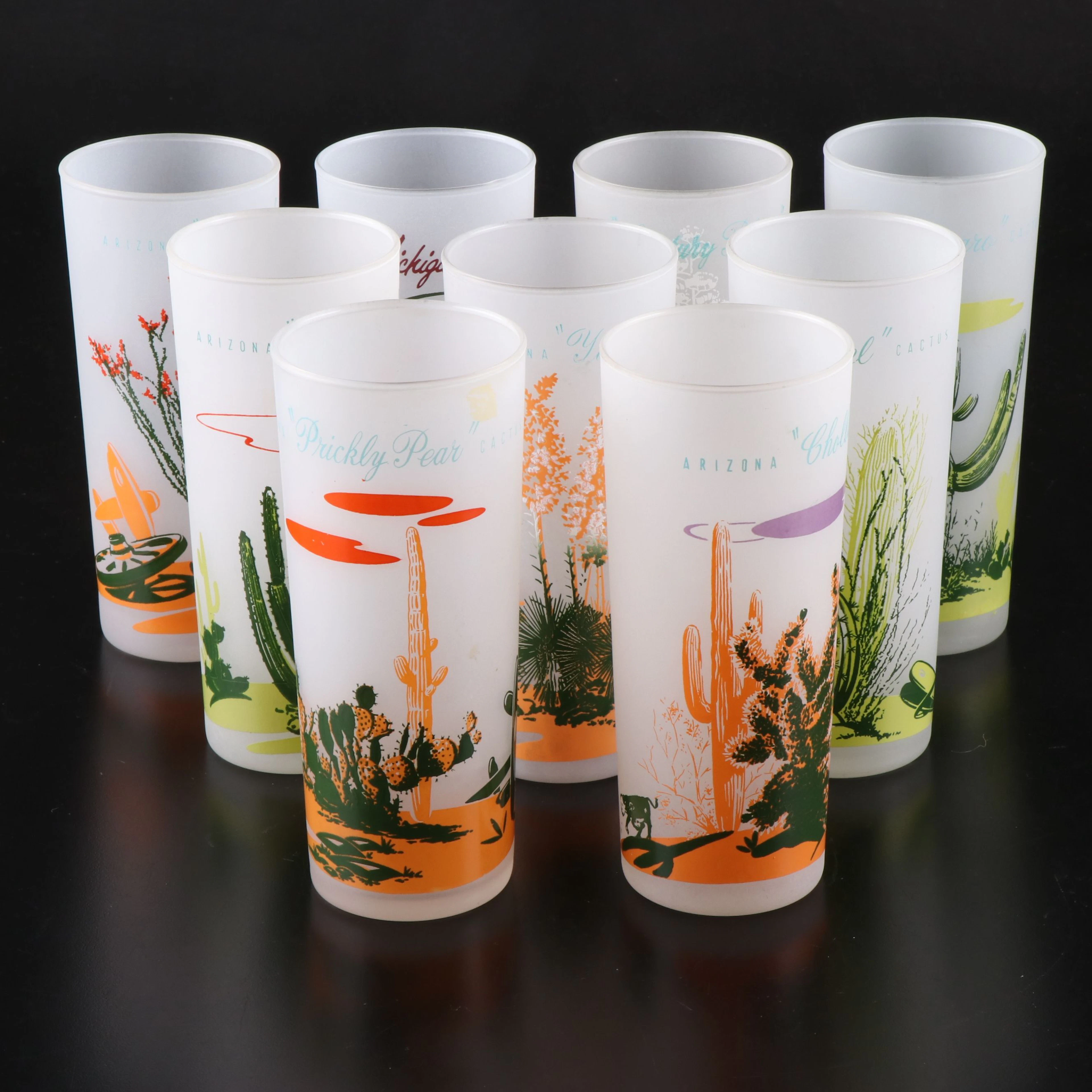 Anchor Hocking Blakey Oil Cactus with Other Michigan Frosted Glass Tumblers