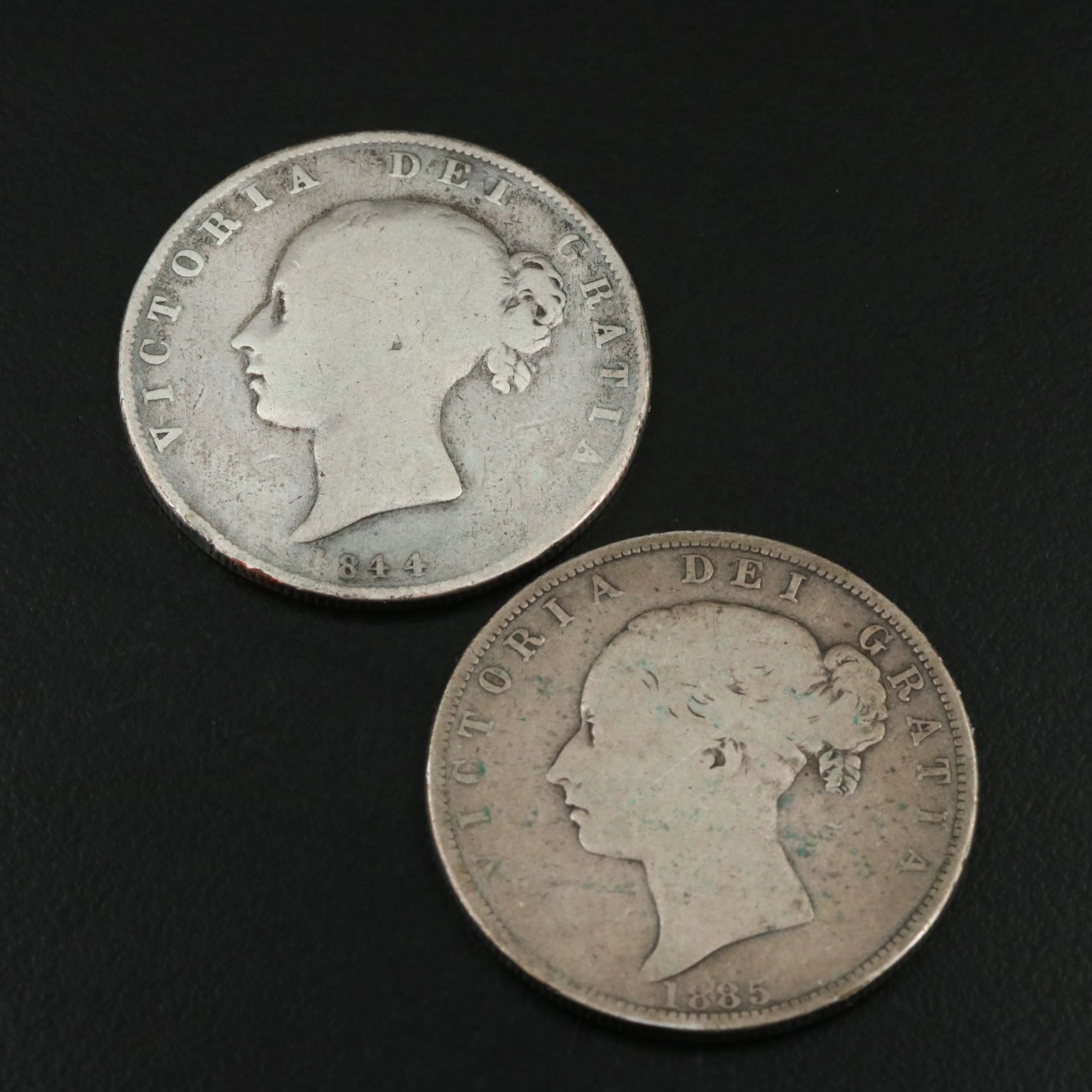 Two Great Britain Victoria Silver Half Crowns, 1844, and 1885