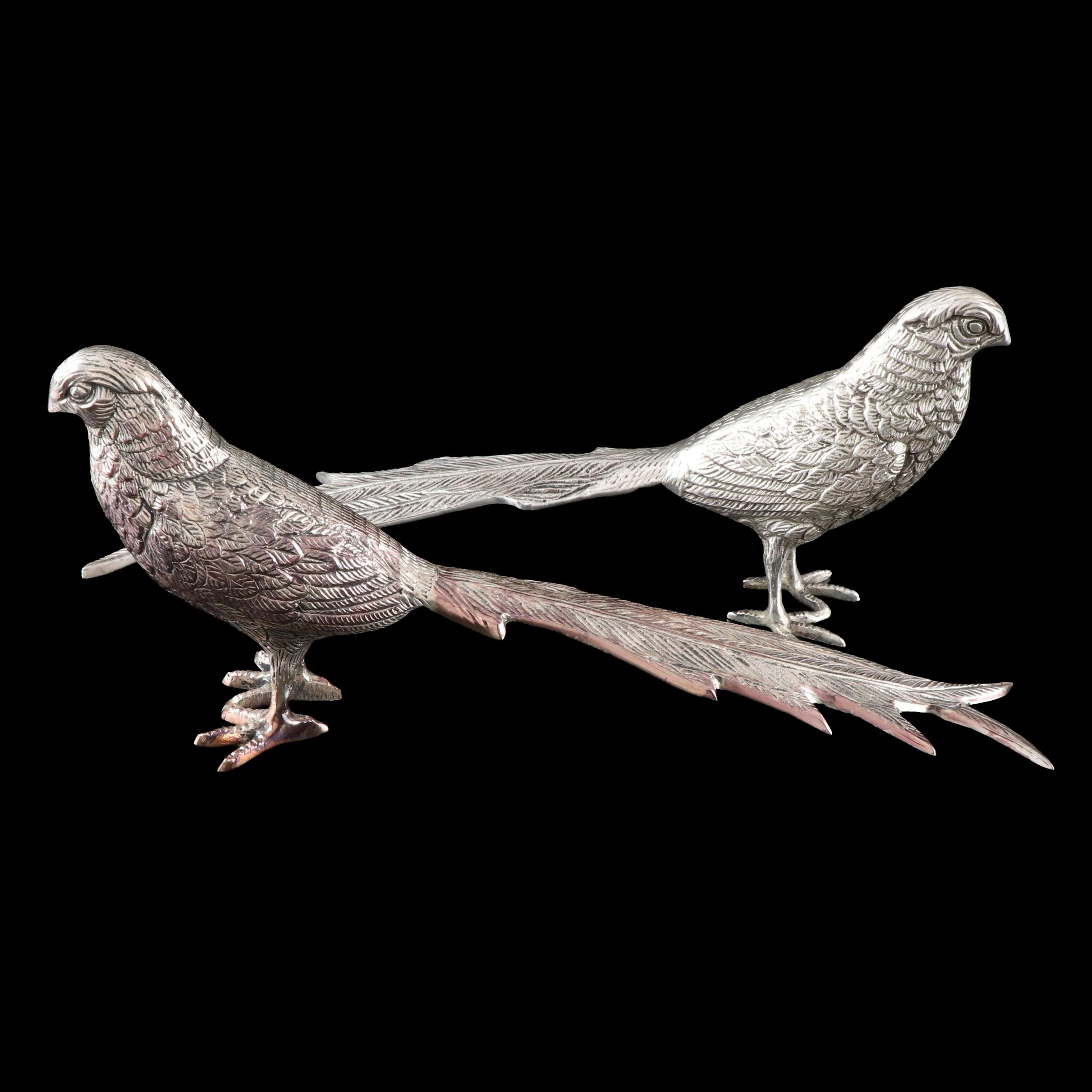 Hollywood Regency Style Pheasant Silver Plate Figurines