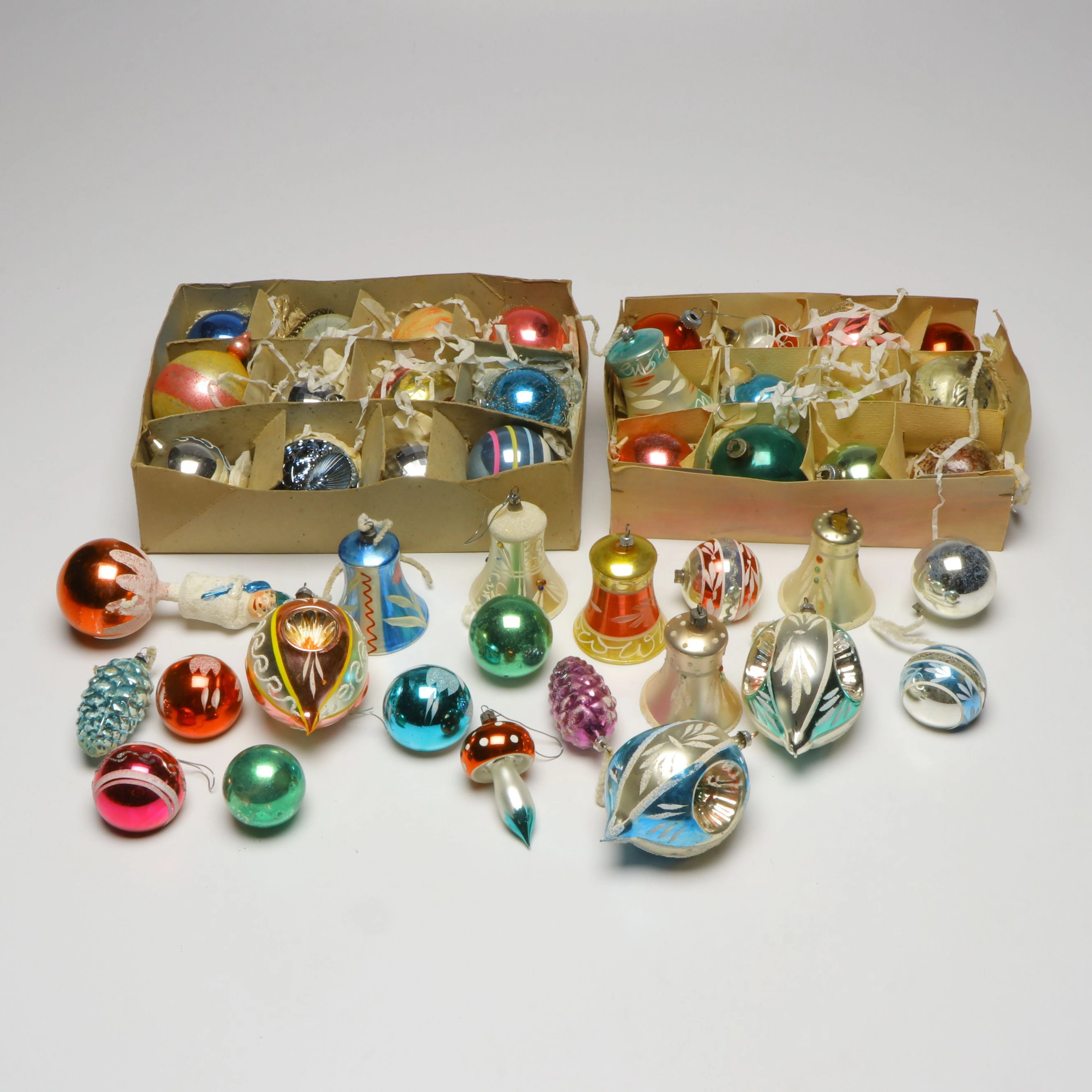 Shiny Brite, German with Other Silvered Glass Christmas Ornaments, Mid-20th C.