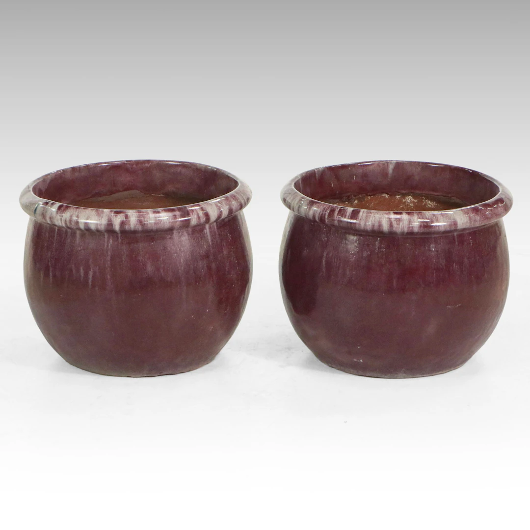 Pair of Purple Glazed Ceramic Planters
