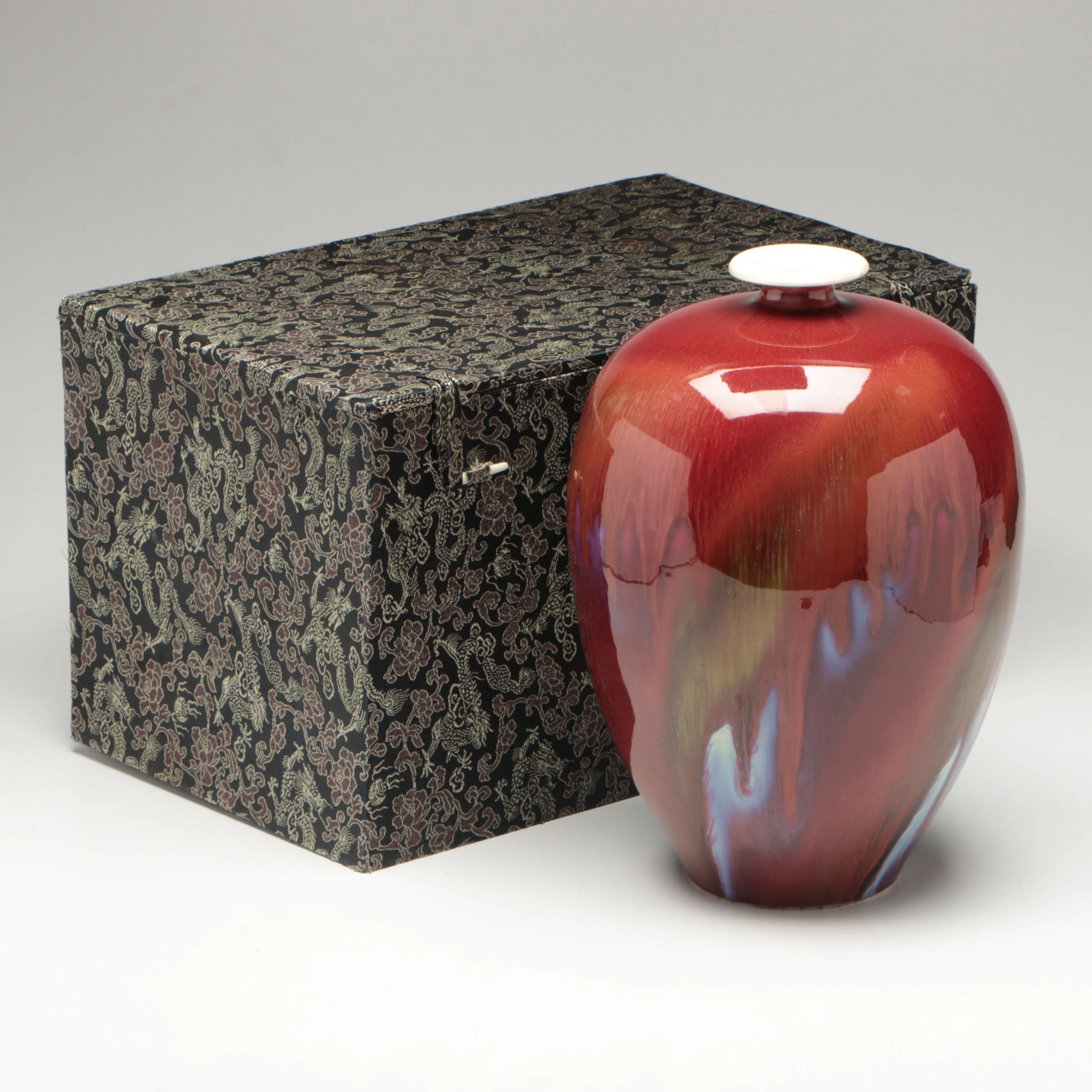 Chinese Flambé Glaze Porcelain Vase with Presentation Box