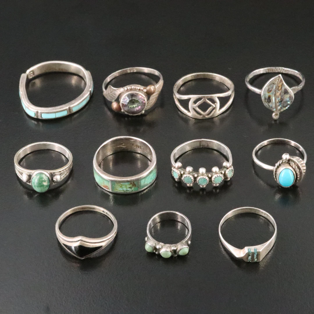 Sterling Ring Collection Featuring Turquoise, Abalone, Quartz