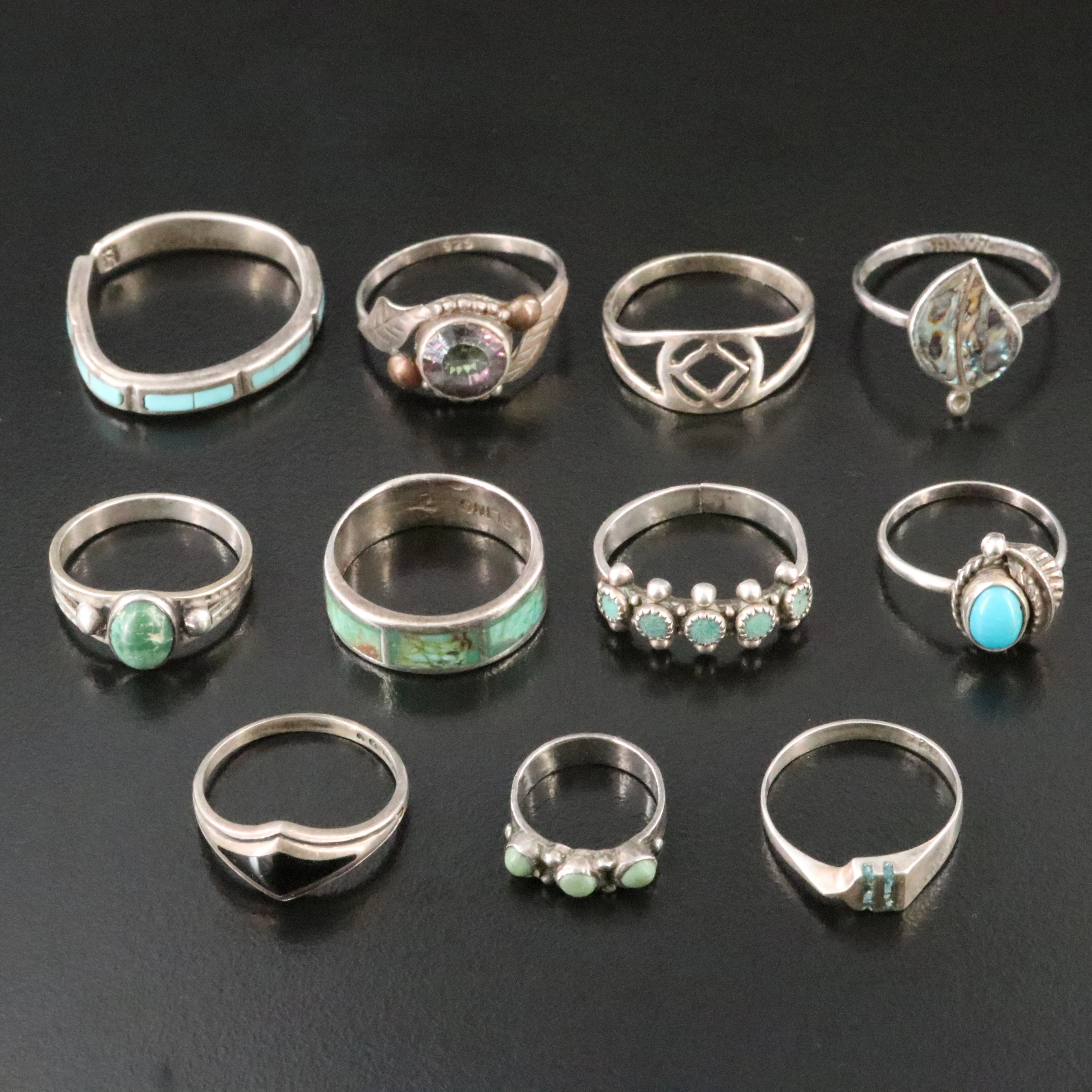 Sterling Ring Collection Featuring Turquoise, Abalone, Quartz