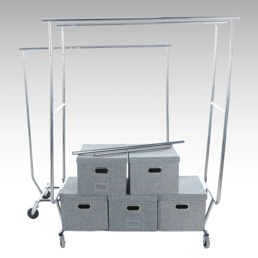 Fabric Storage Boxes with Wheeled Collapsible Metal Rack