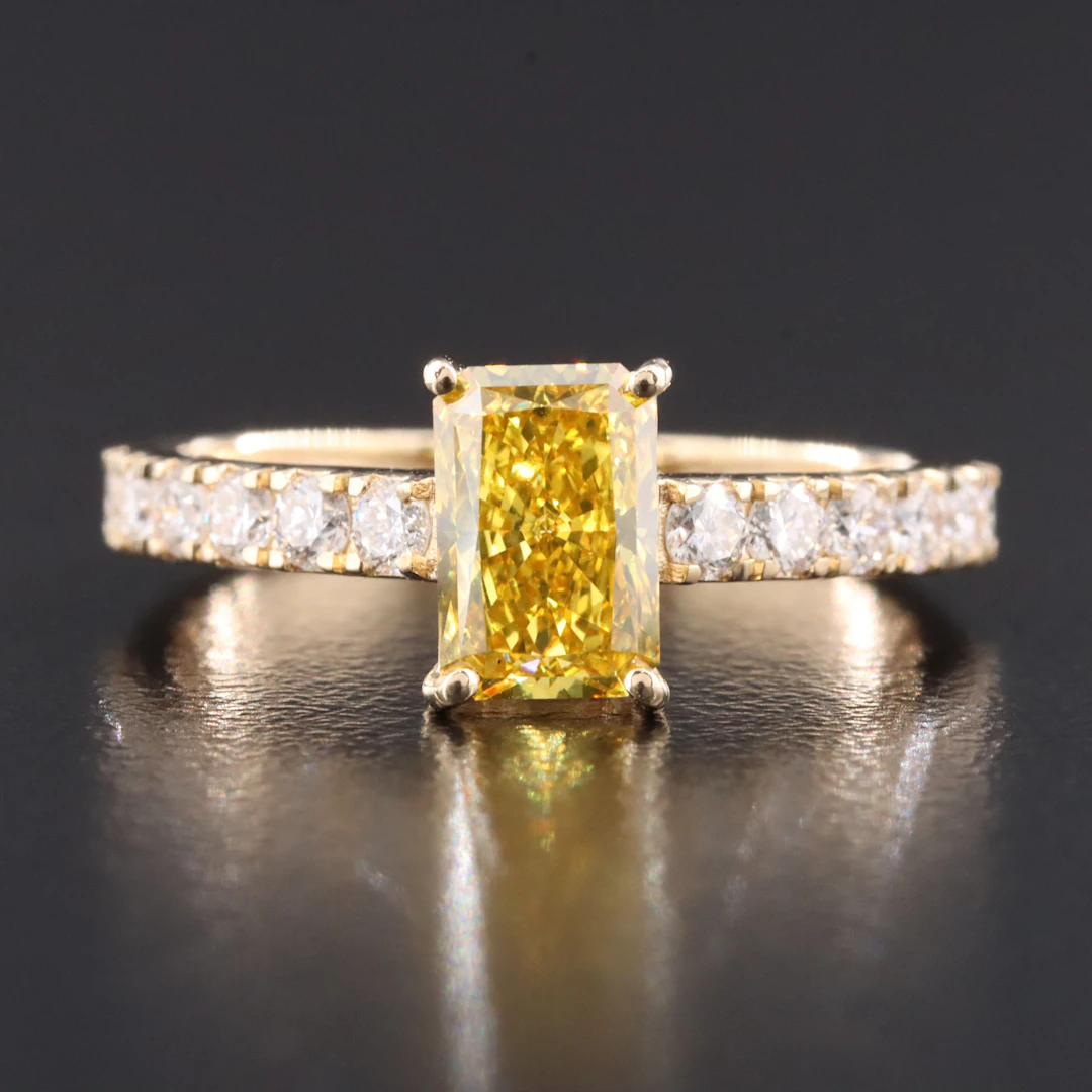14K 1.46 CTW Lab Grown Diamond with Fancy Yellow Center Ring with IGI Report
