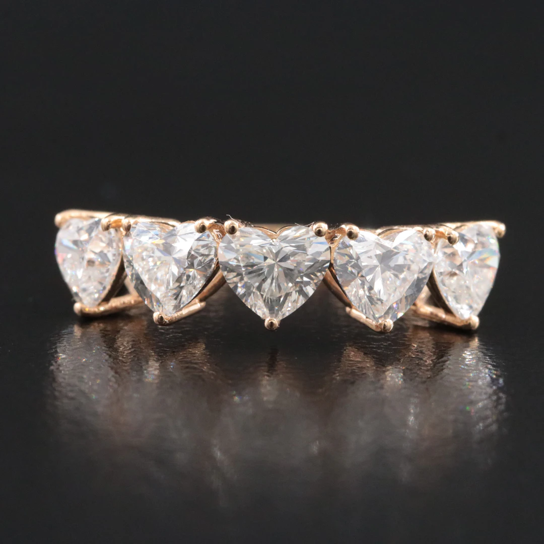 14K 2.52 CTW Diamond Five Stone Heart Ring with GIA Reports