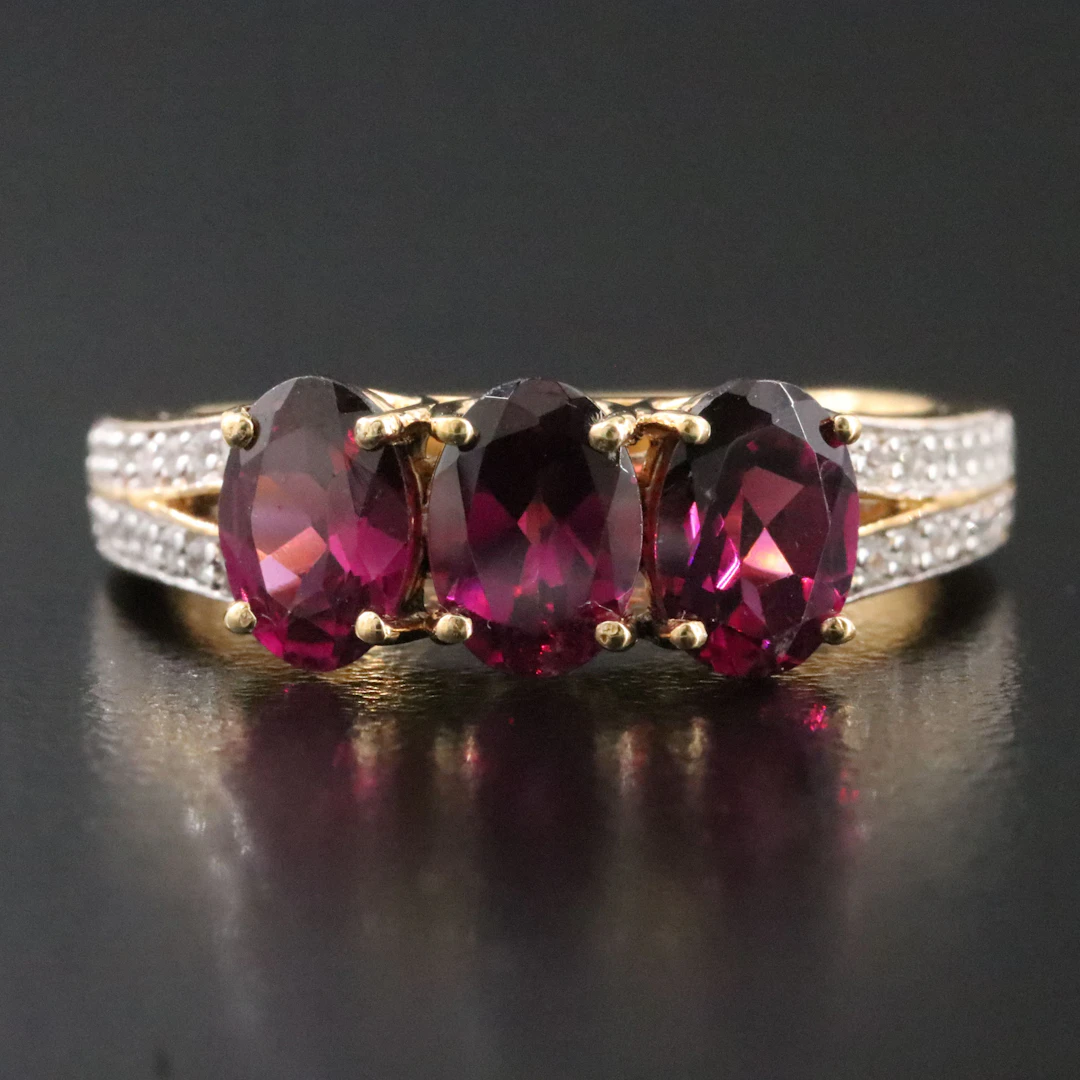 Sterling Rhodolite Garnet and White Zircon Ring