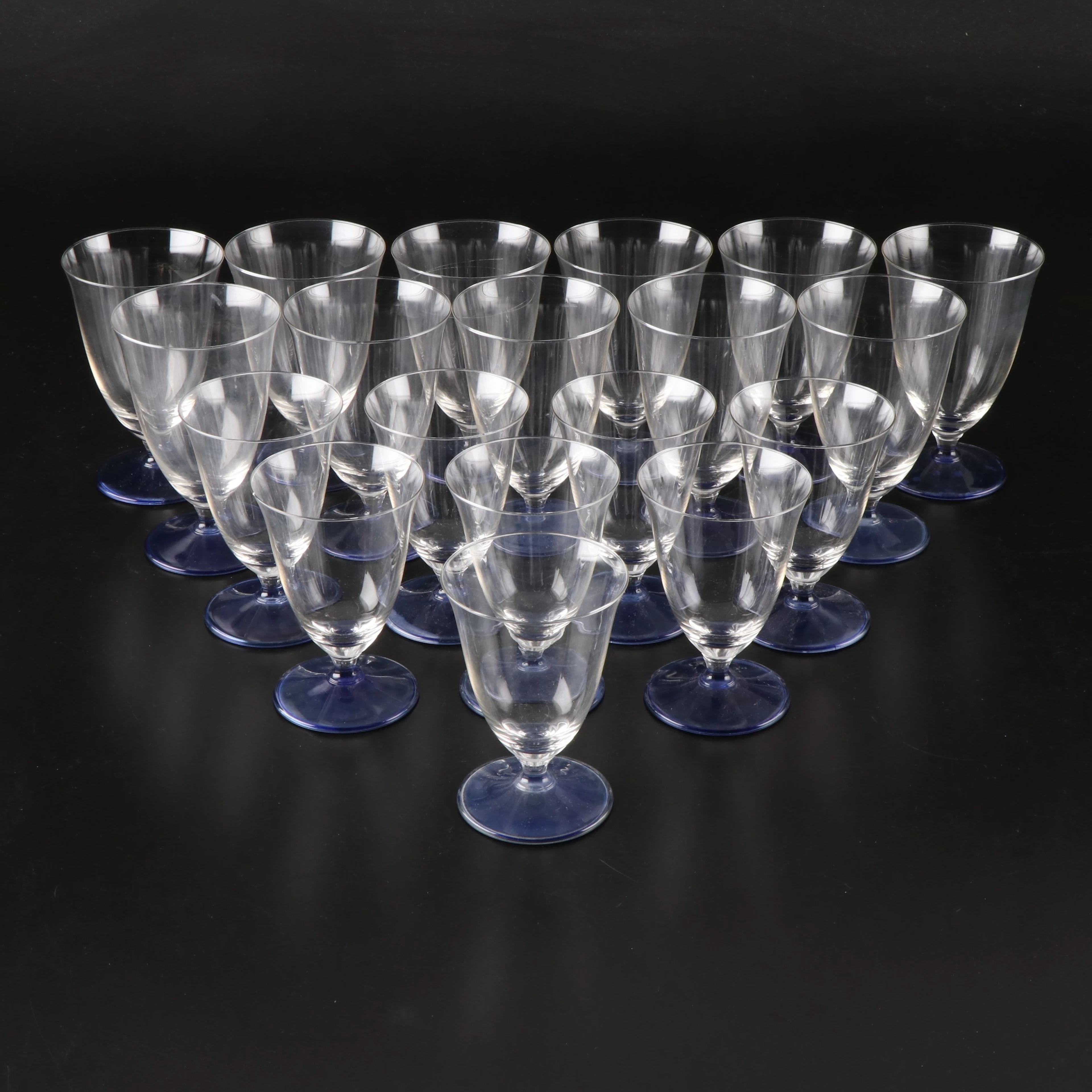 Cobalt Stem and Clear Water Glasses