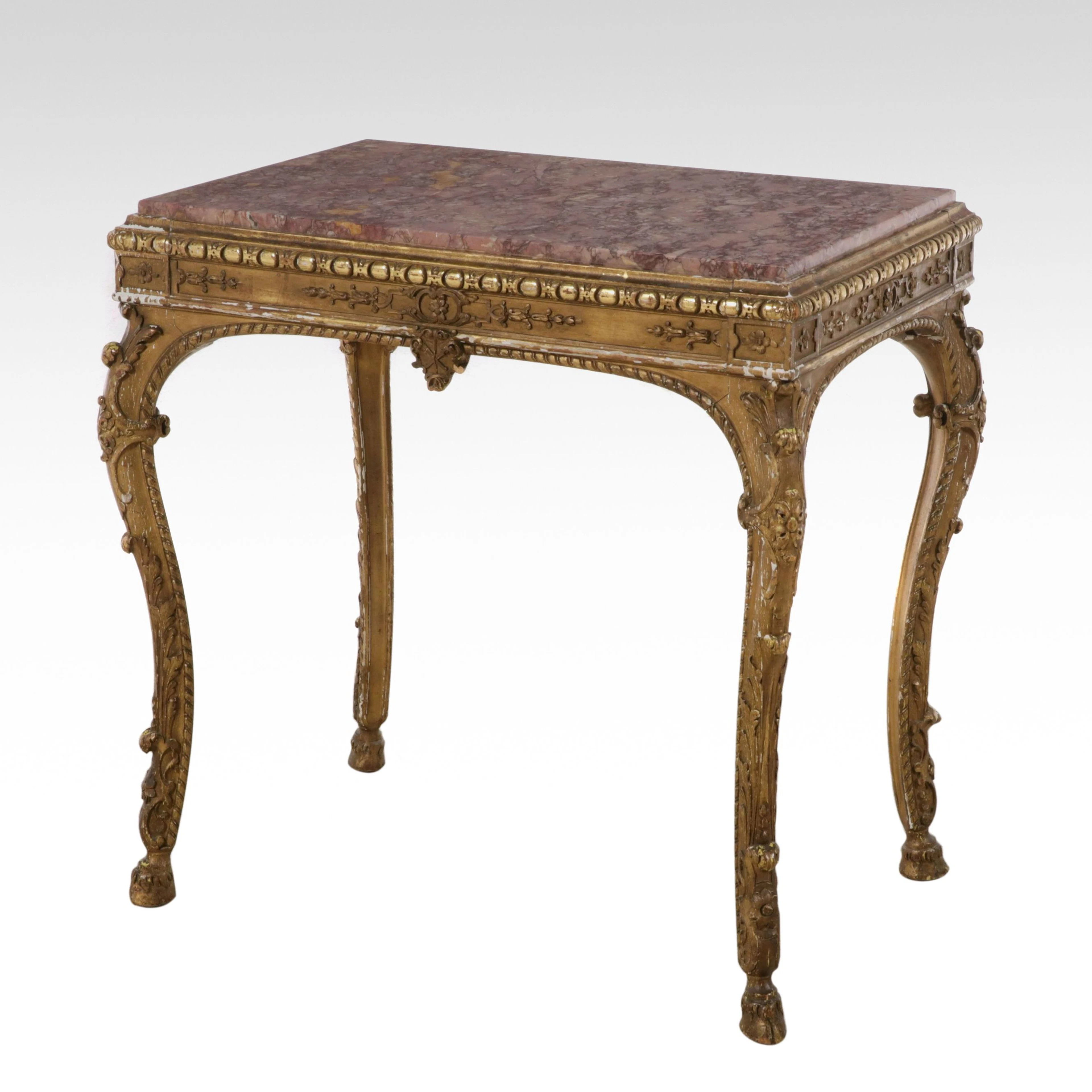 French Louis XV Style Giltwood Marble Top Side Table, 20th Century