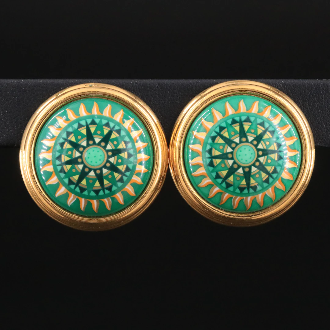Hermès Green Enamel Dome Clip Earrings