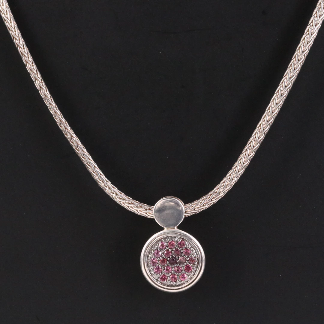 John Hardy Essentials Sterling Pink Tourmaline Circle Necklace