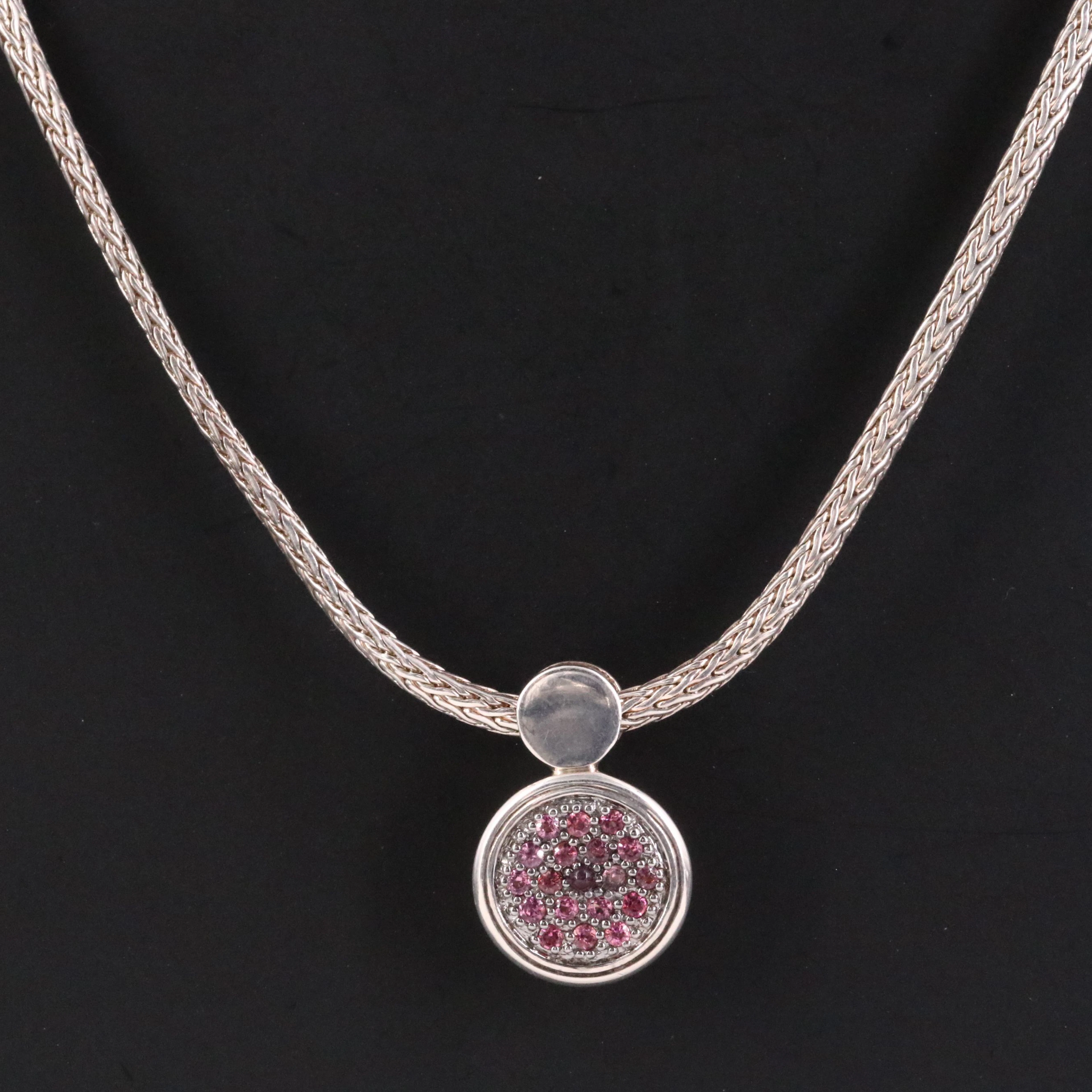 John Hardy Essentials Sterling Pink Tourmaline Circle Necklace