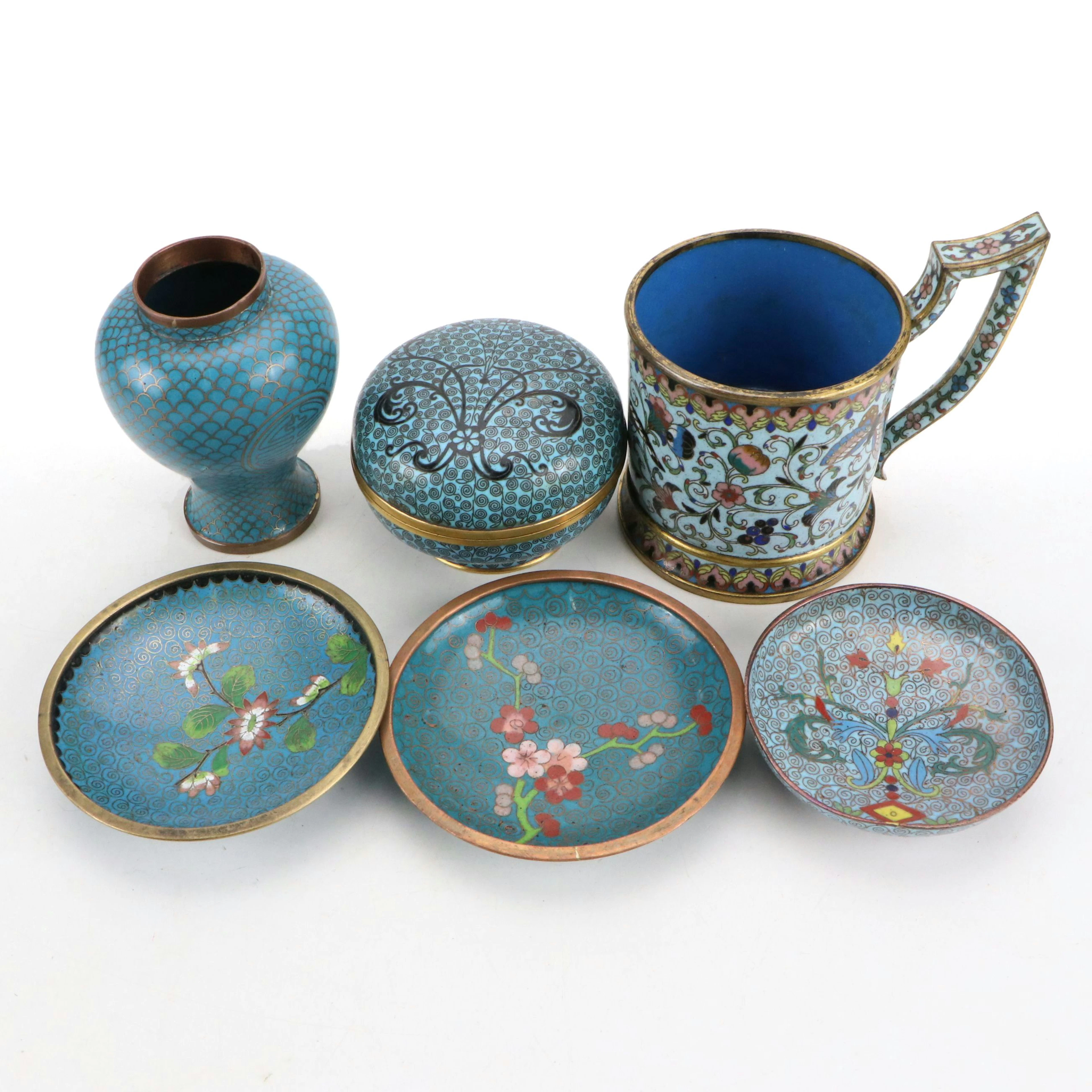 Russian Cloisonné Podstakannik with Asian Blue Cloisonné Collection