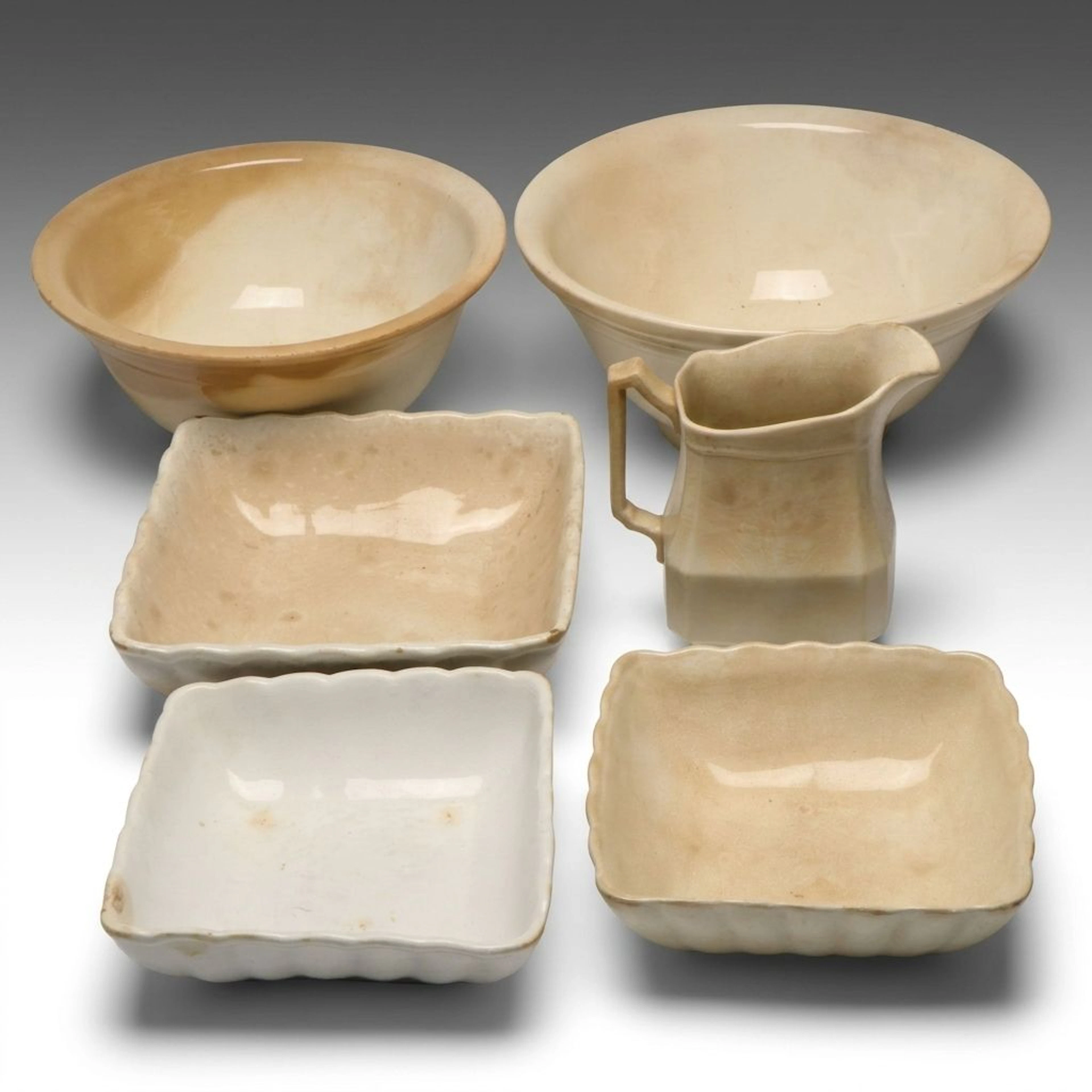 Brockmann and J & G Meakin Ironstone Basins, Pitcher and Fluted Dishes, Antique