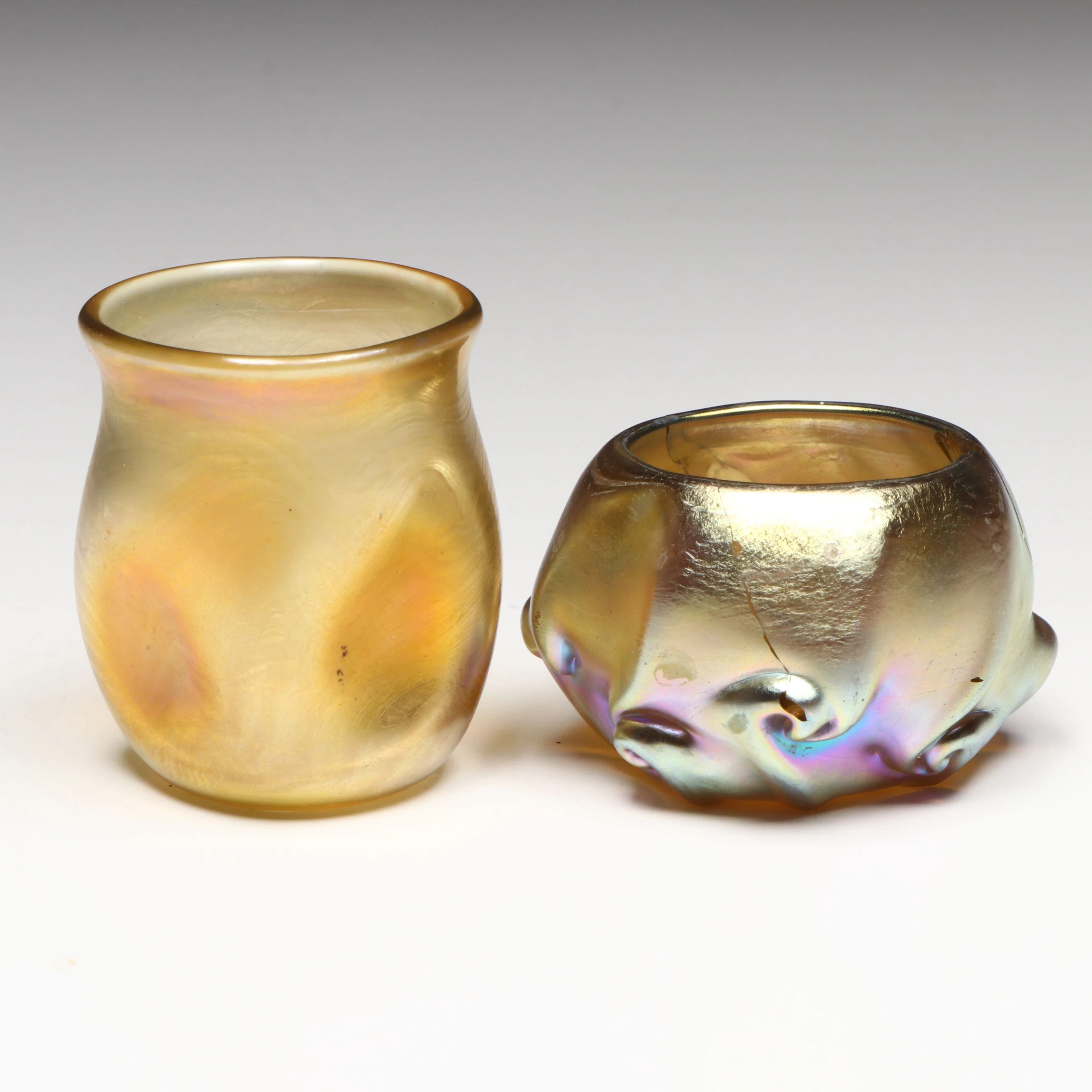 Louis Comfort Tiffany Favrile Glass Toothpick Holder and Salt Cellar