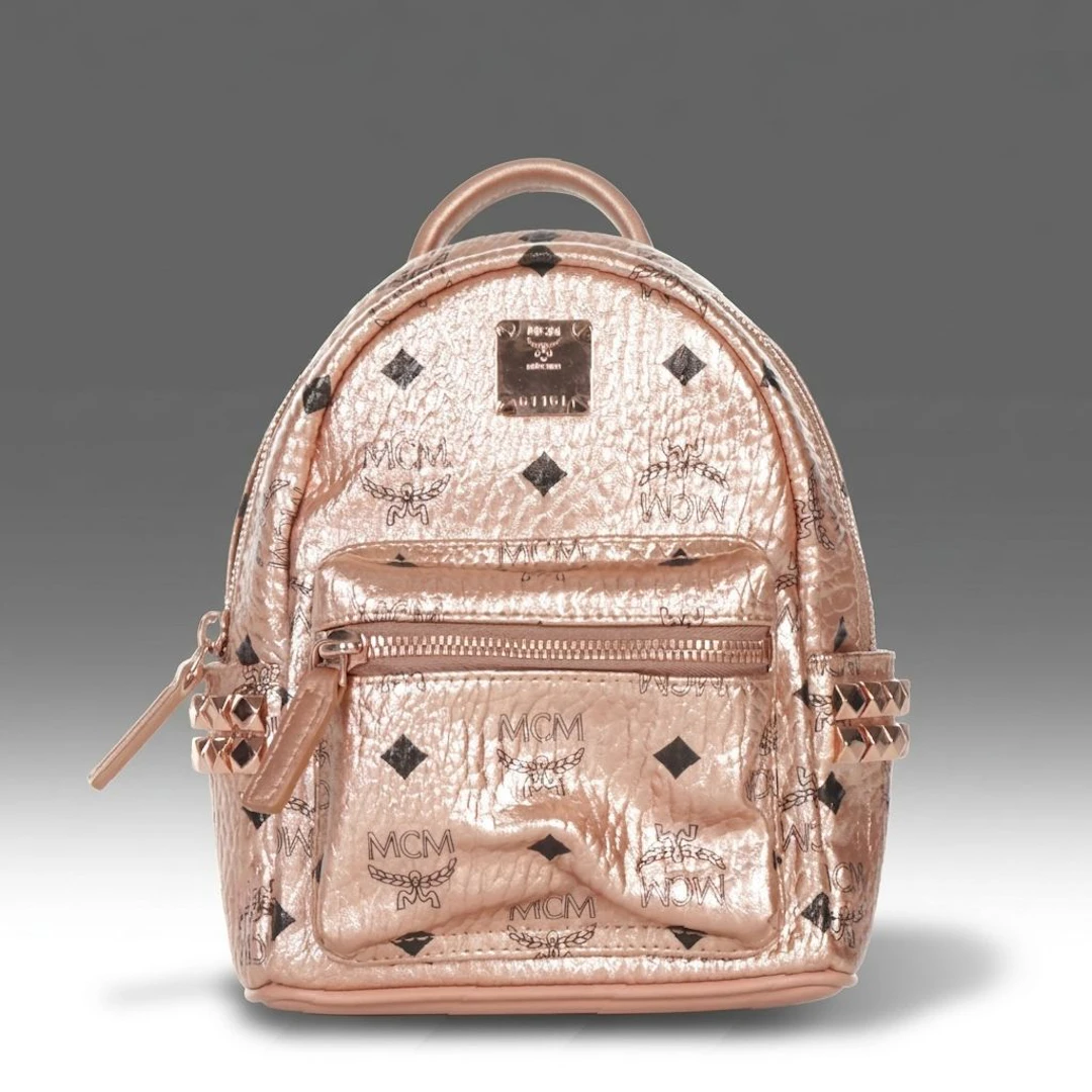 MCM Stark Studded Backpack in Metallic Visetos Monogram Canvas
