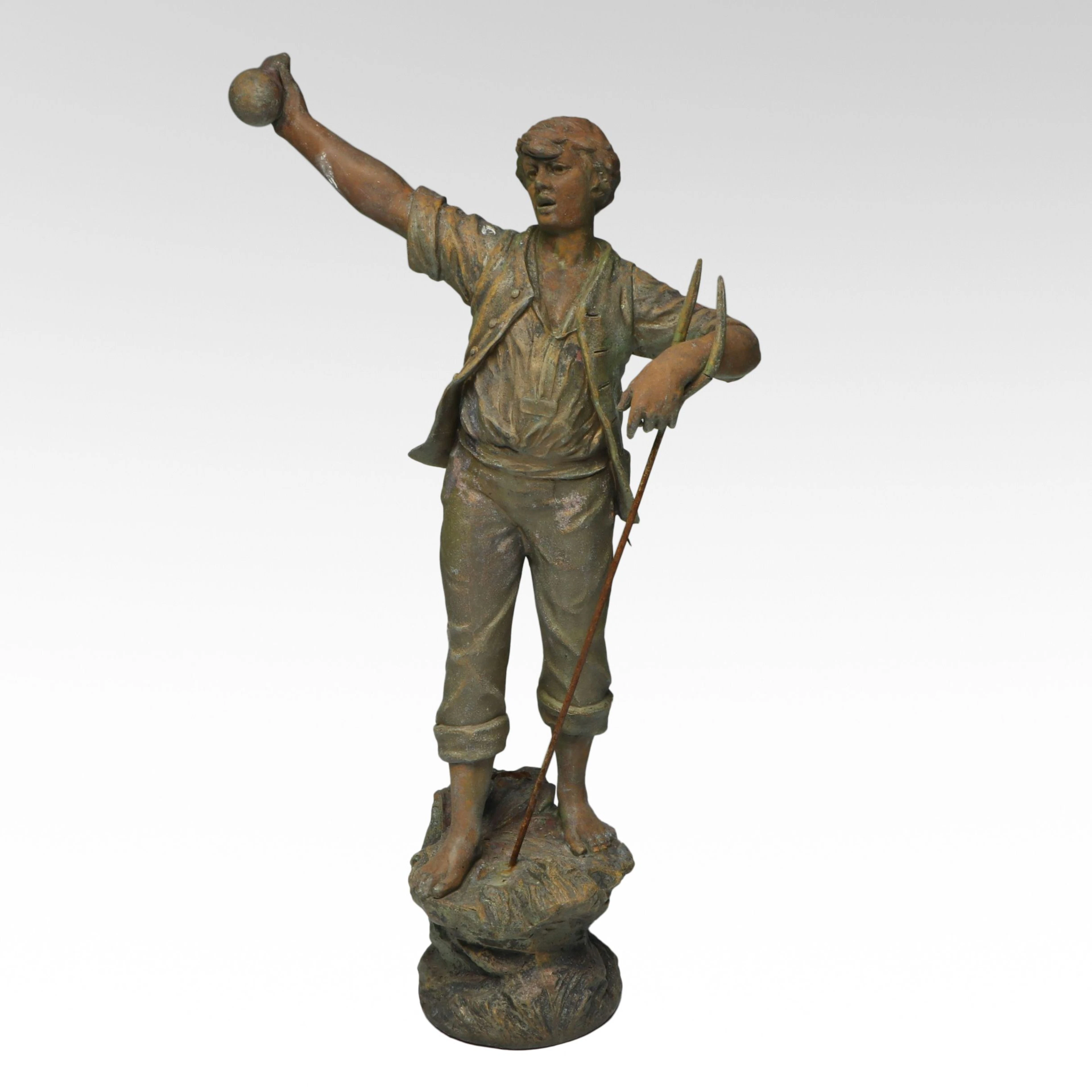 Rustic Style Metal Farmer with Pitchfork Sculpture