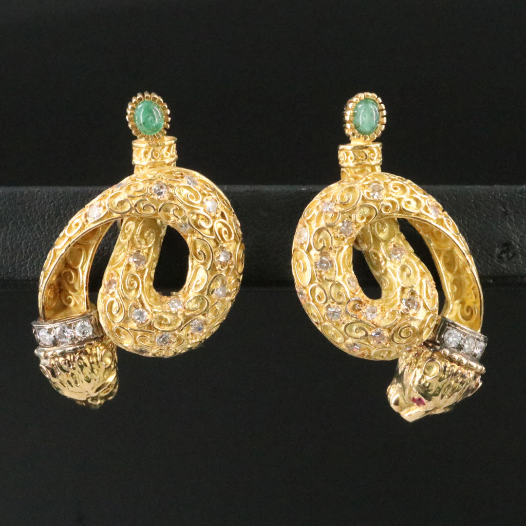 18K Diamond, Ruby and Emerald Chimera Twist Earrings