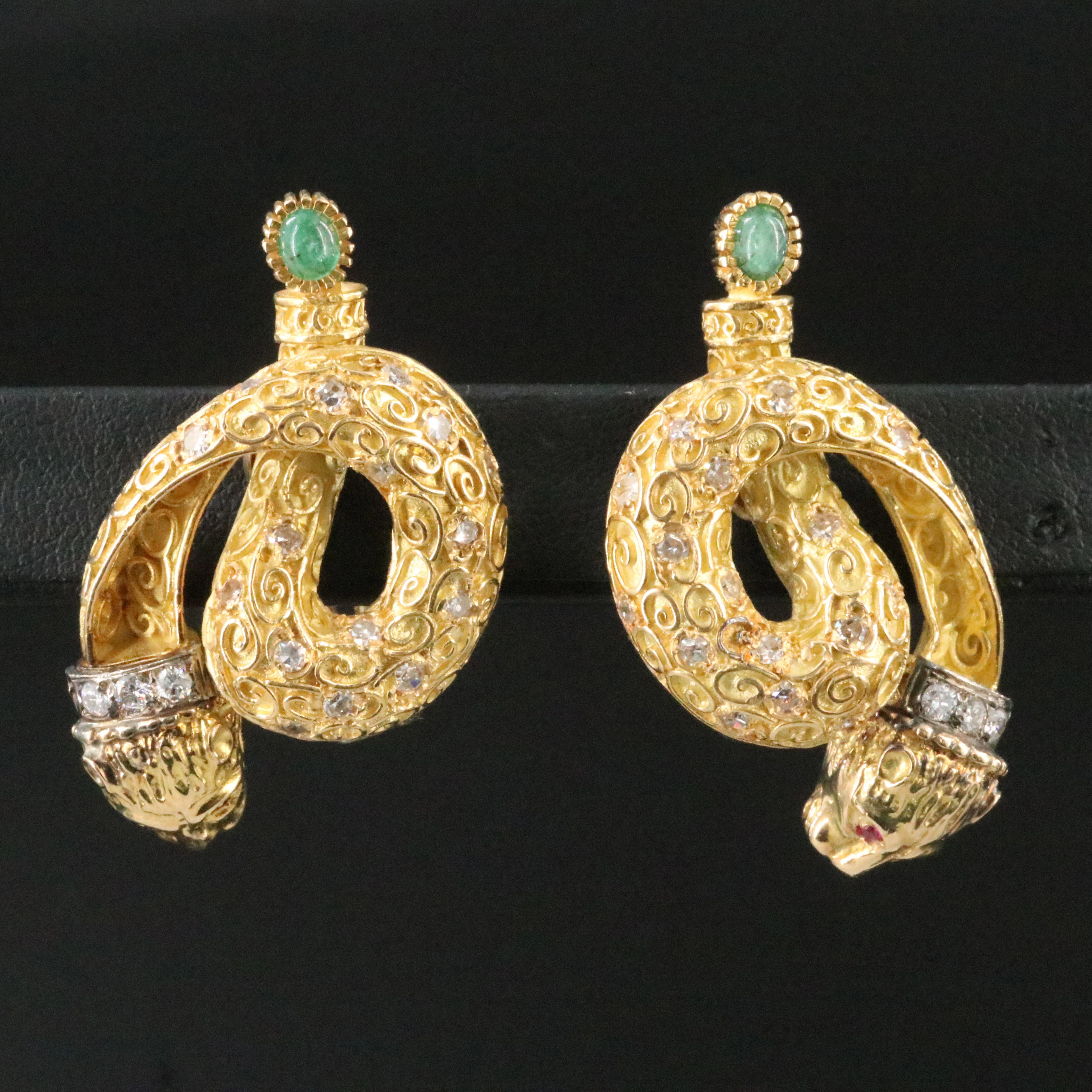 18K Diamond, Ruby and Emerald Chimera Twist Earrings