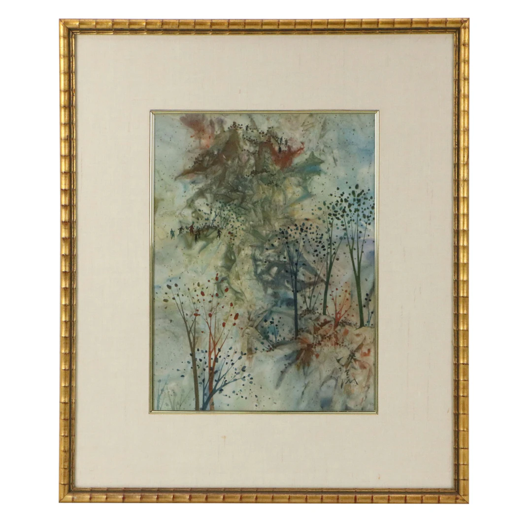 Tseng-Ying Pang Abstract Landscape Watercolor Painting with Figures