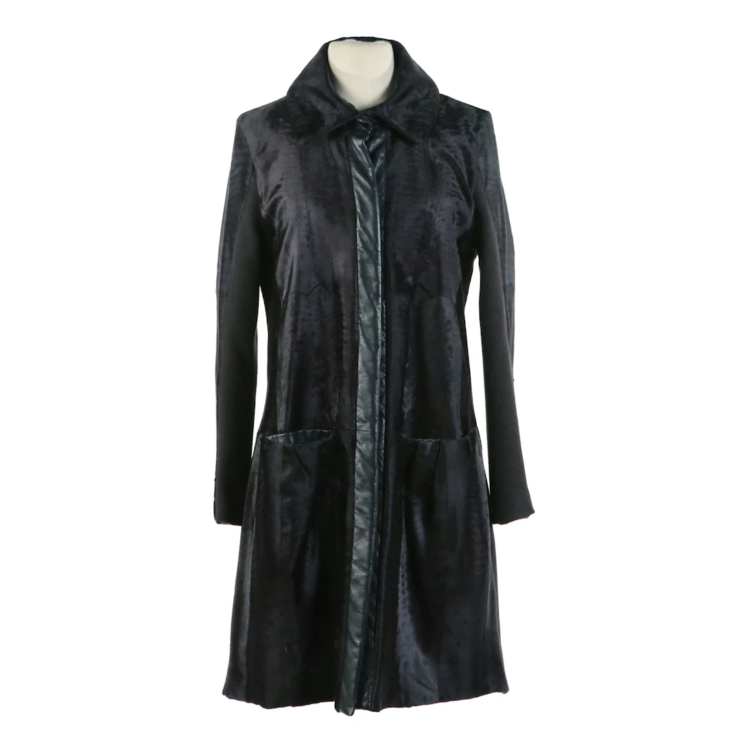 Manrico Cashmere Swakara Lamb Fur/Knit Cashmere Coat with Leather Trim
