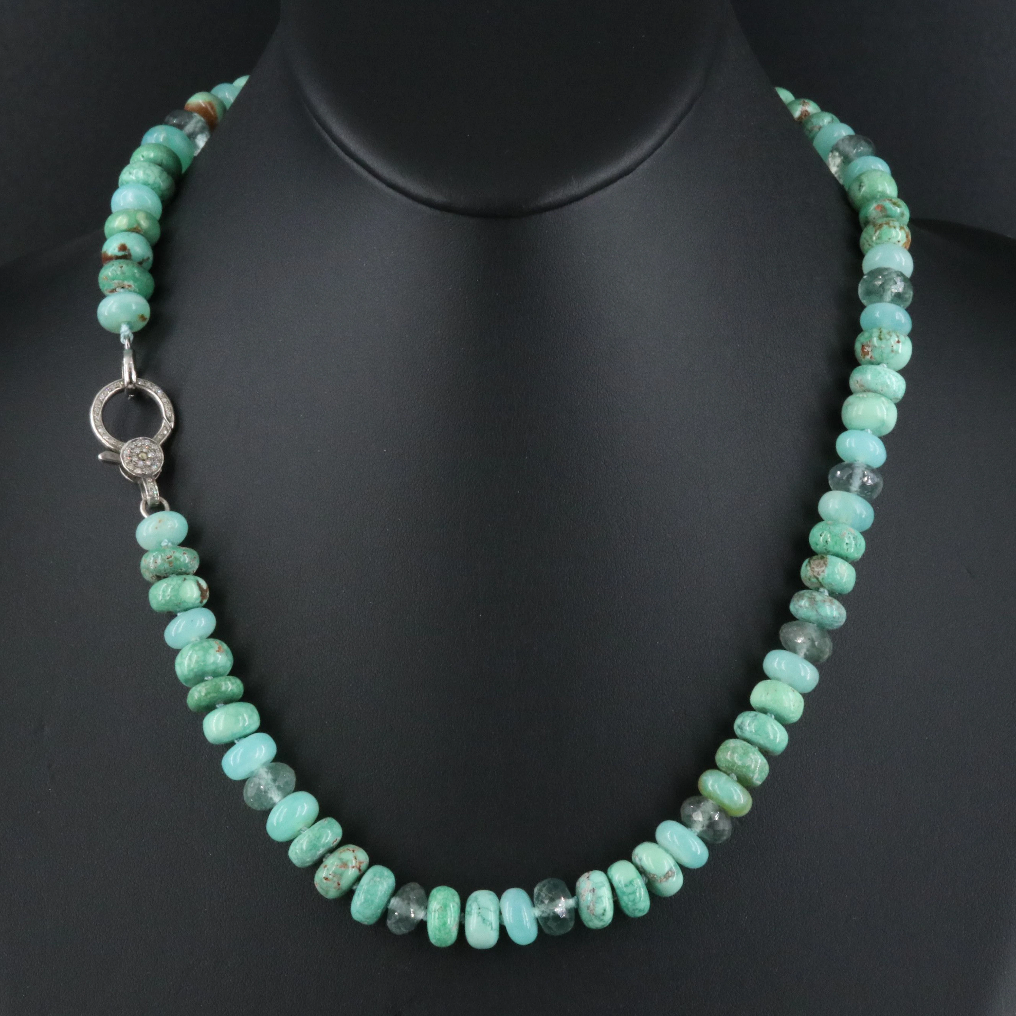 Sheryl Lowe Sterling Chrysoprase, Blue Topaz and Diamond Necklace