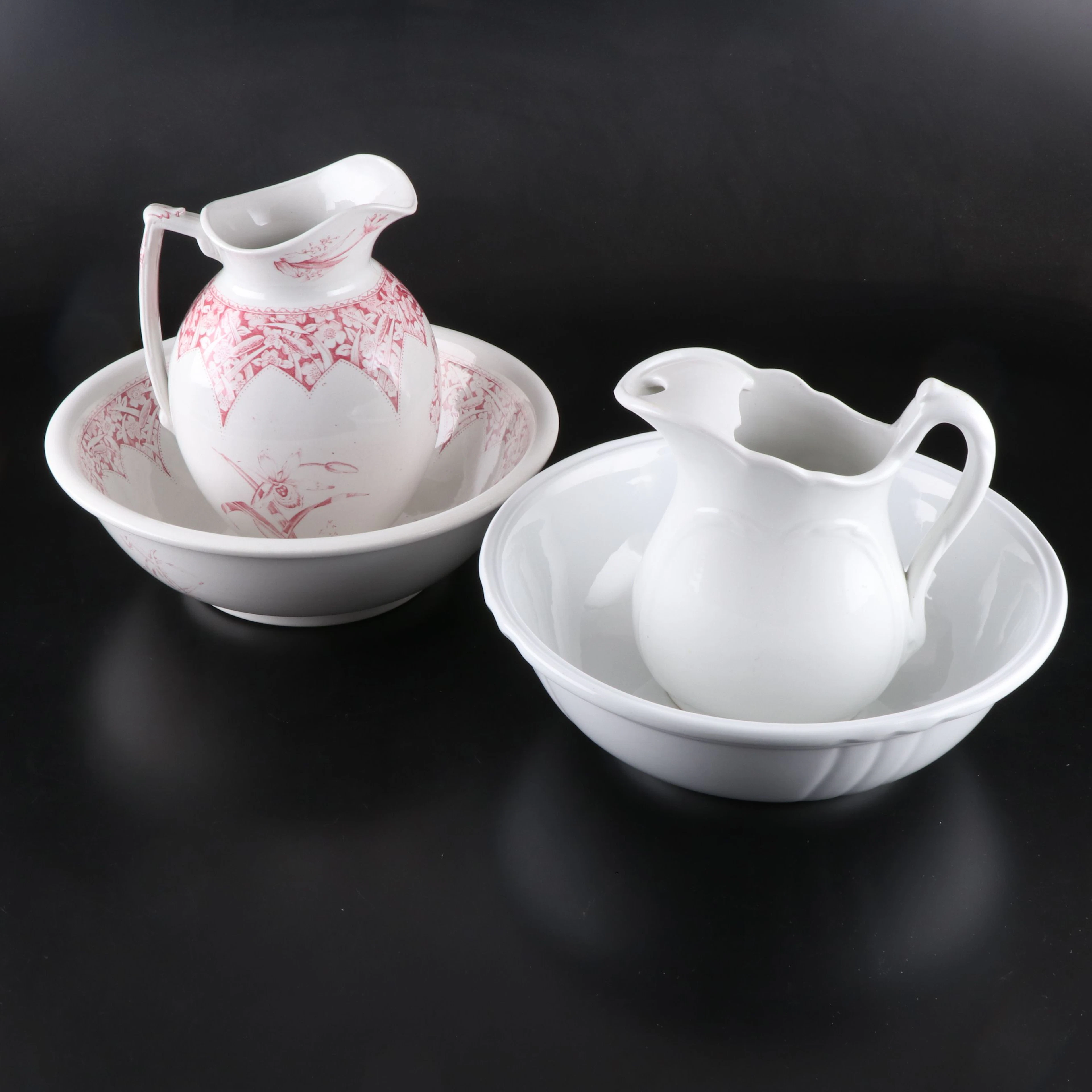 F. Winkle & Co. Floral Pink Transferware Pitcher and Basin with Others
