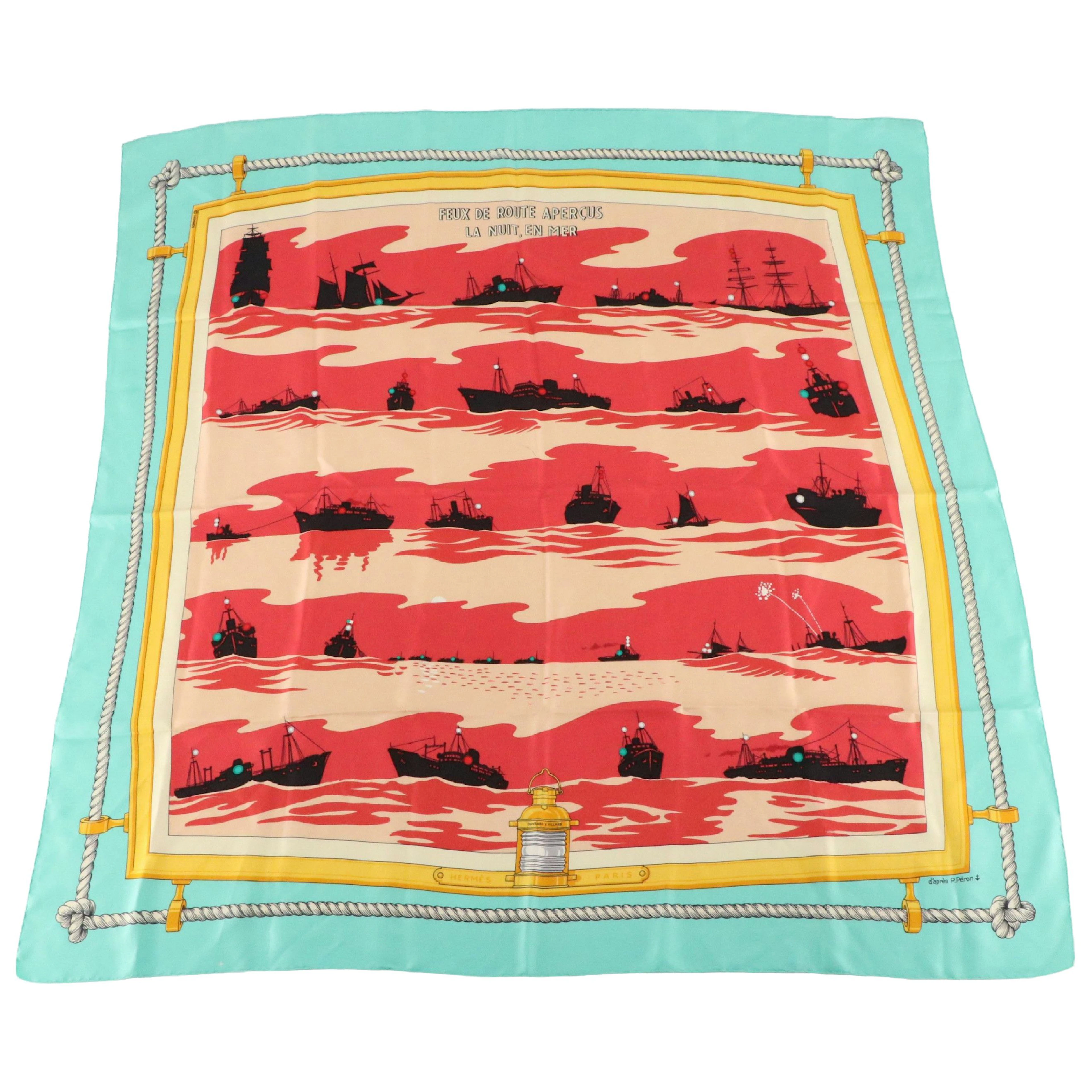 Hermès "Feux de Route Aperçus la Nuit en Mer" Scarf 90 in Silk Twill