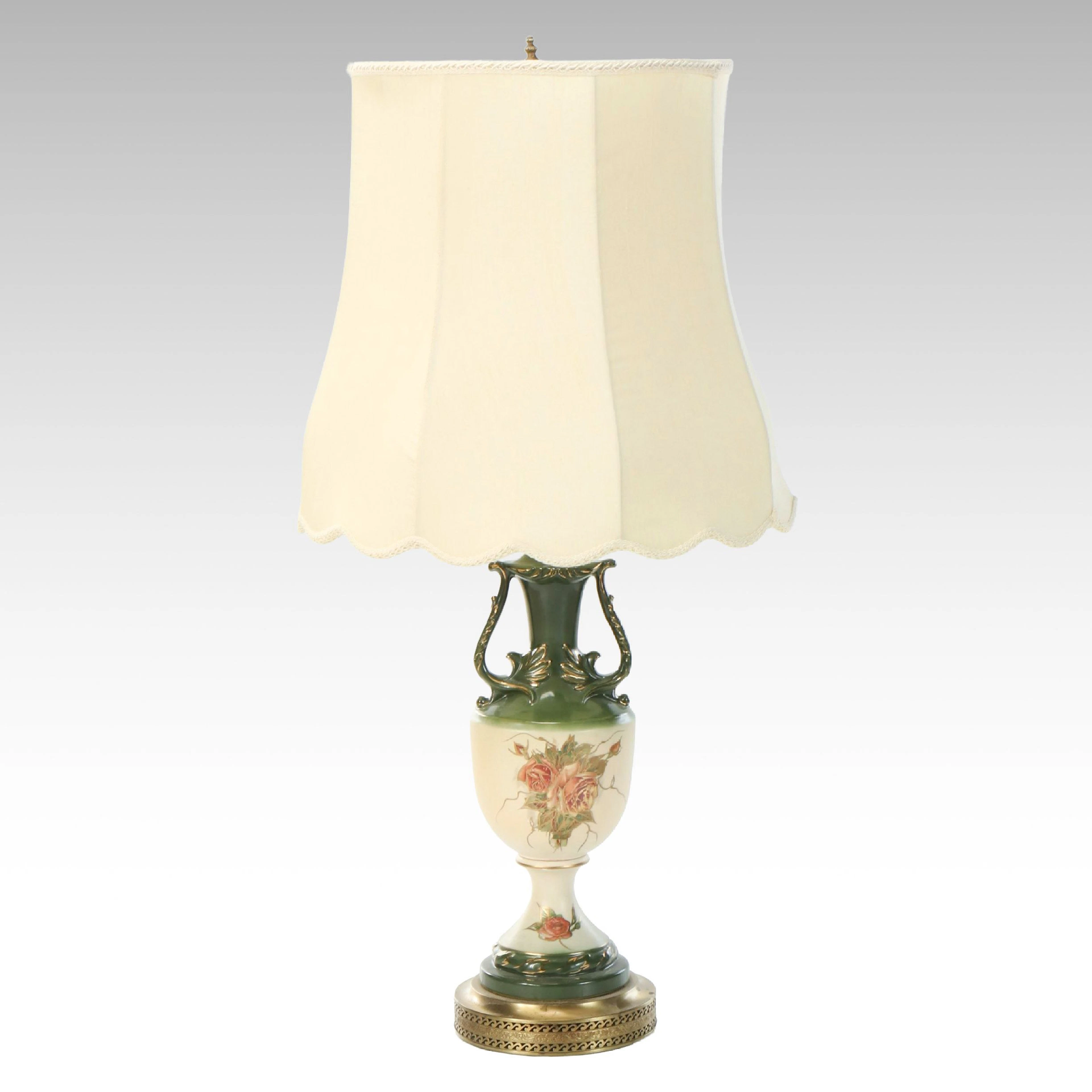 Victorian Revival Style Floral Table Lamp, Mid-20th Century