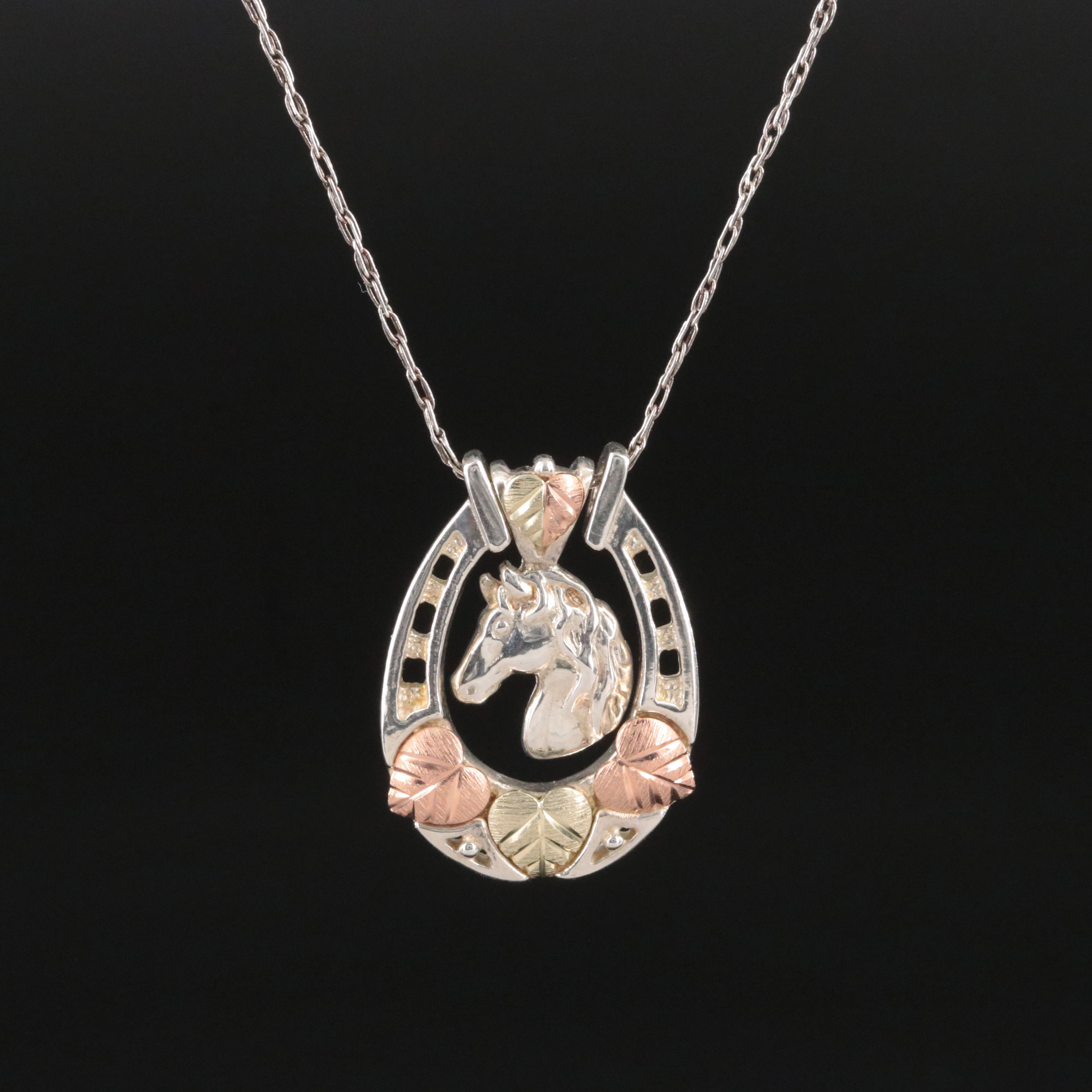 Coleman Co. Black Hills Gold Sterling Horse and Shoe Necklace with 12K Accents