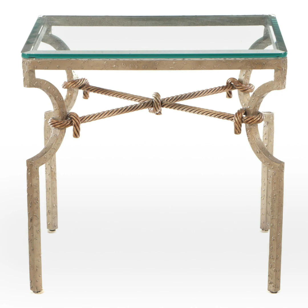 Glass Top Side Table with Gilt Medal Frame